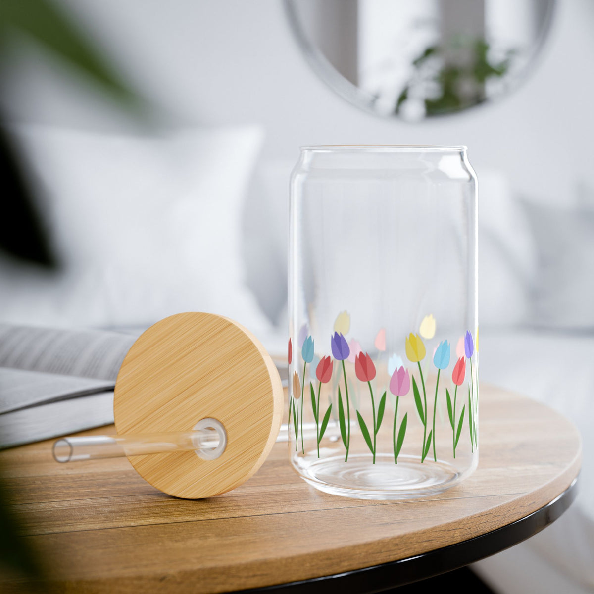 Floral Sipper Glass – Tulips (16 oz)
