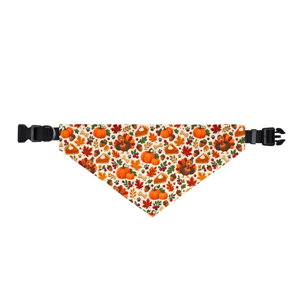 Thanksgiving Clip-On Pet / Dog Bandana - Fall Pumpkins, Pie, Turkey, Acorns, Pawprints, Dog bones