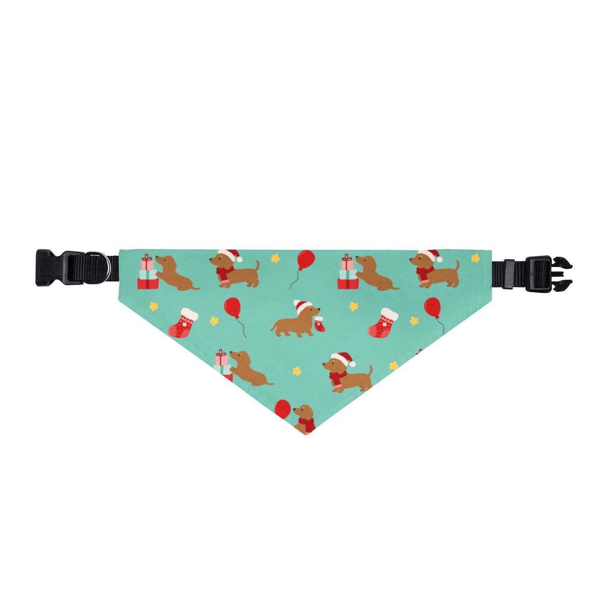 Christmas Holiday Clip-on Pet / Dog Bandana - Dachshund Santa Hat Print