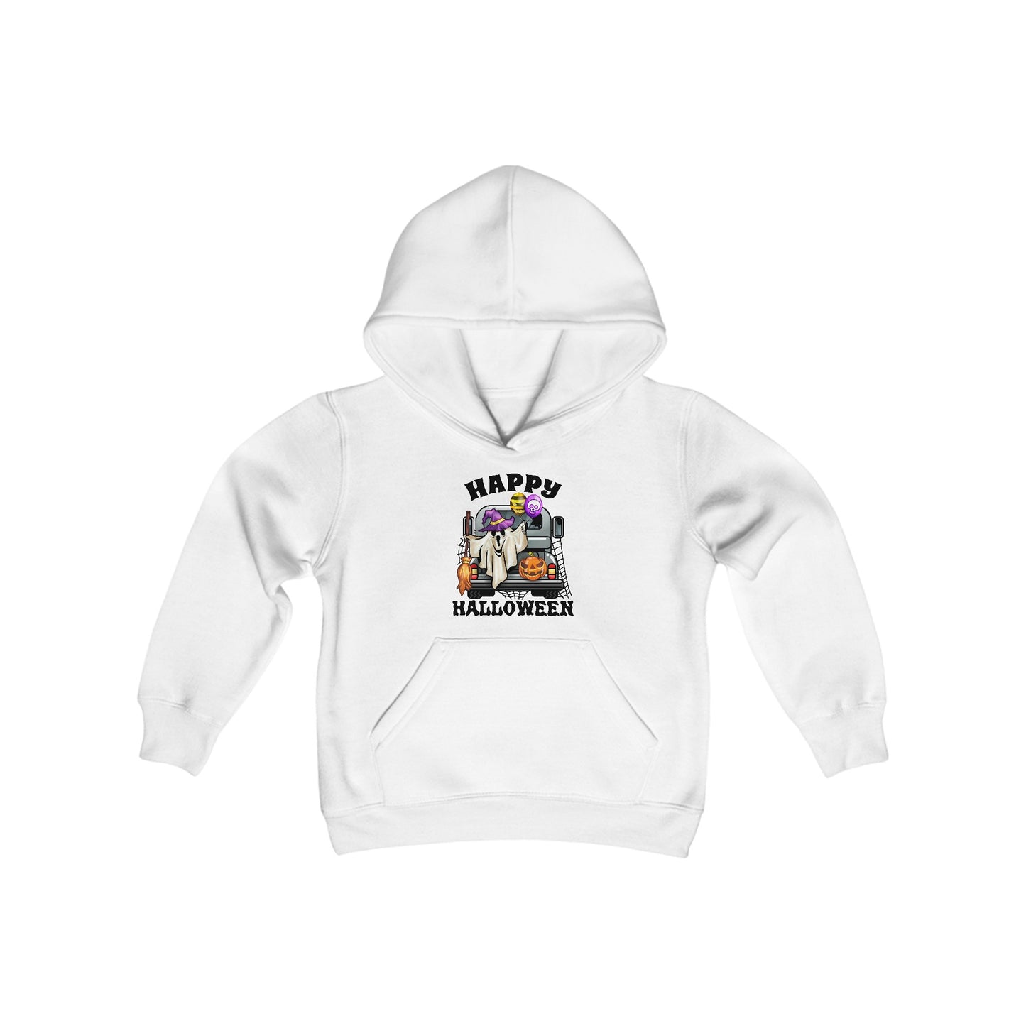 Youth Heavy Blend Hooded Sweatshirt: Trunk or Treat Happy Halloween
