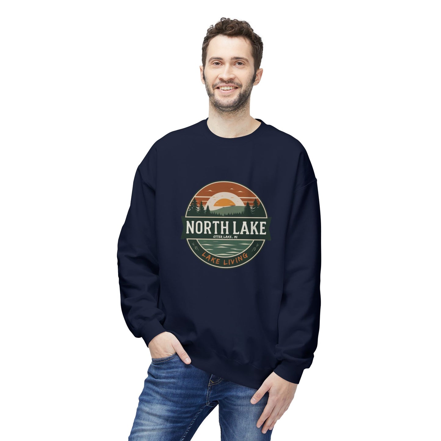 North Lake Crewneck Sweatshirt - Vintage Sunset Graphic