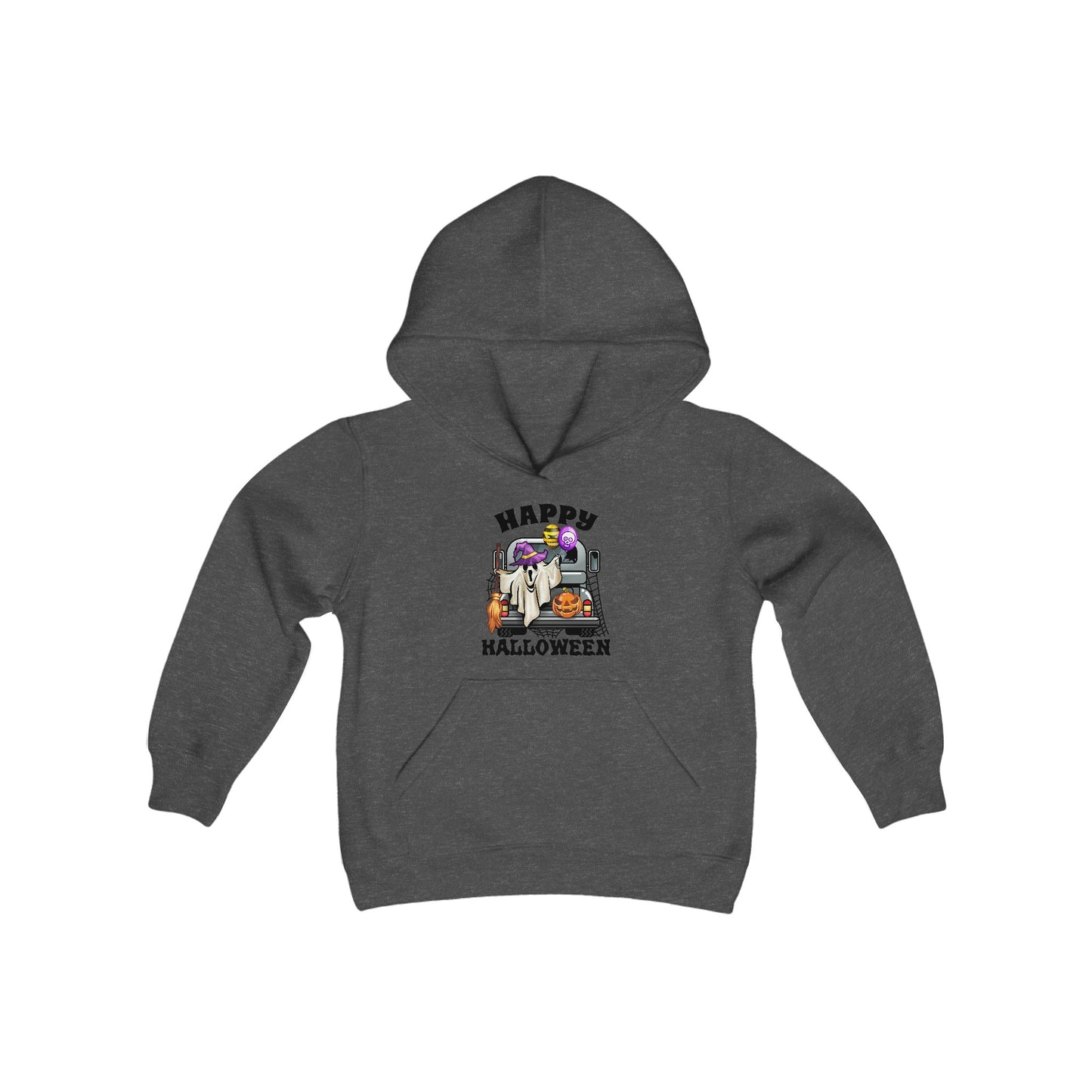 Youth Heavy Blend Hooded Sweatshirt: Trunk or Treat Happy Halloween