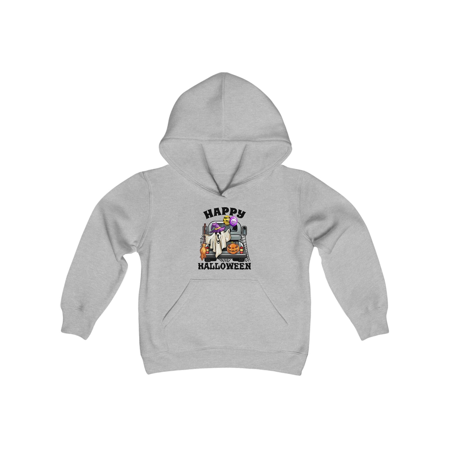 Youth Heavy Blend Hooded Sweatshirt: Trunk or Treat Happy Halloween