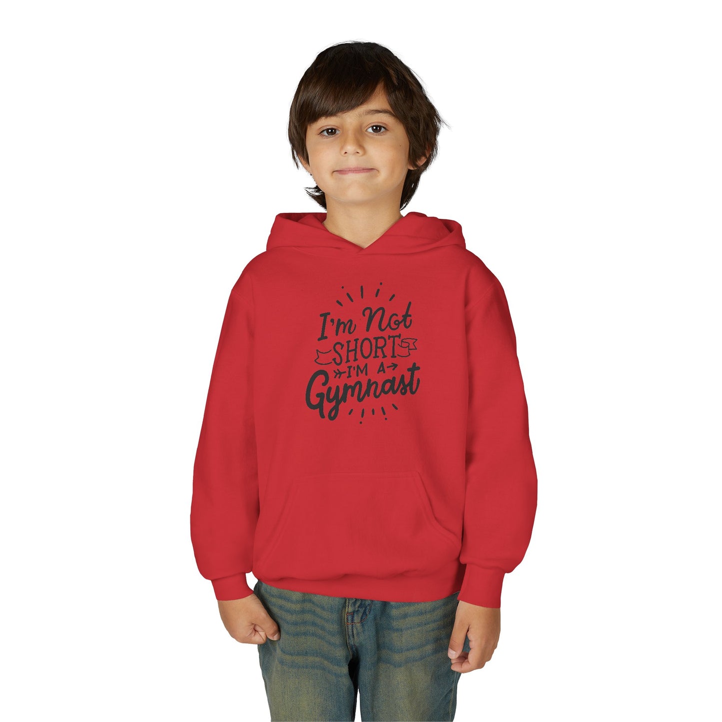 Youth Heavy Blend Hooded Sweatshirt: Gymnastics-I'm not short