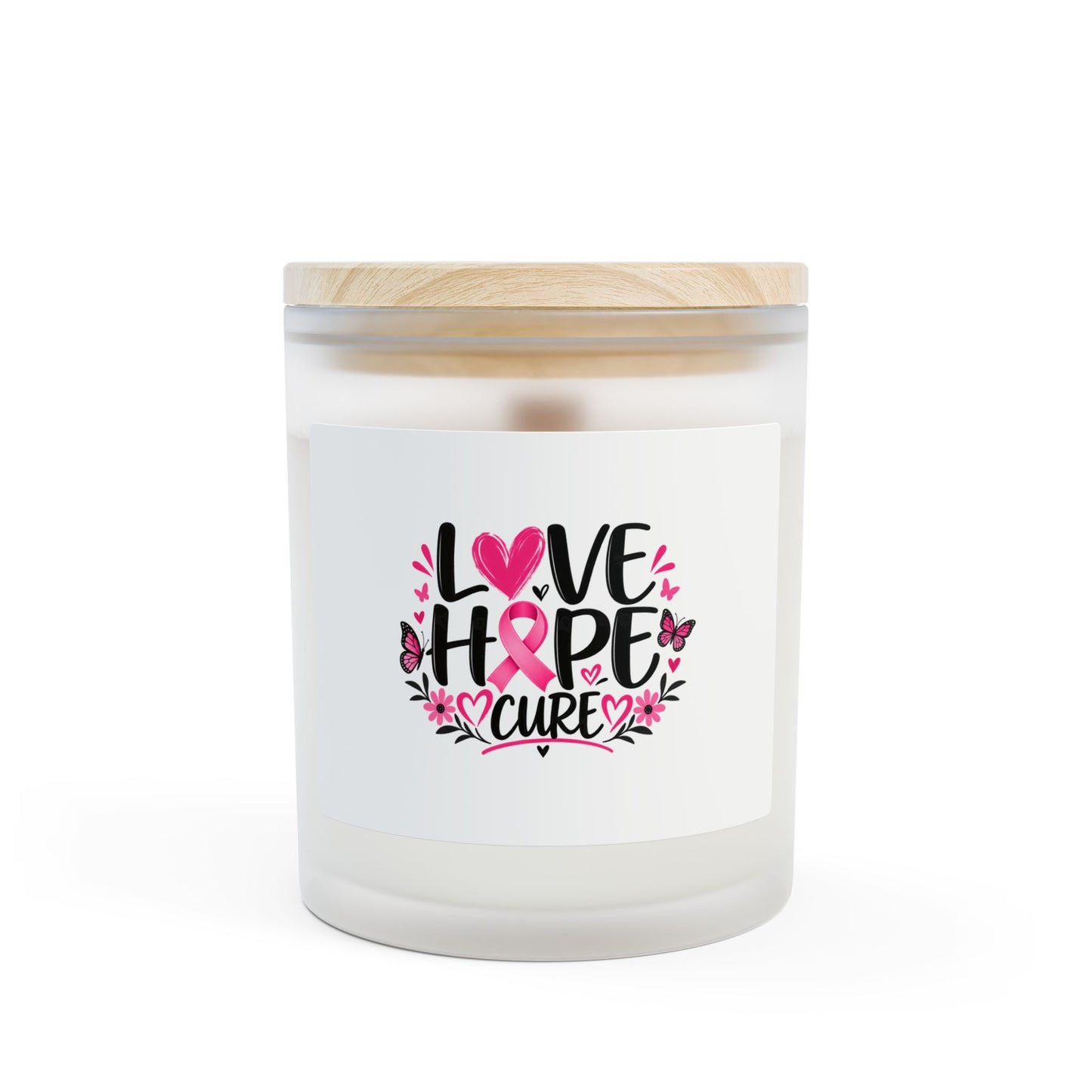Frosted Glass Candle – Breast Cancer Awareness - Love Hope Cure, 11oz