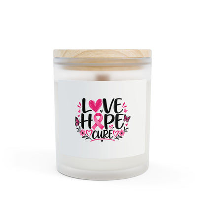 Frosted Glass Candle – Breast Cancer Awareness - Love Hope Cure, 11oz