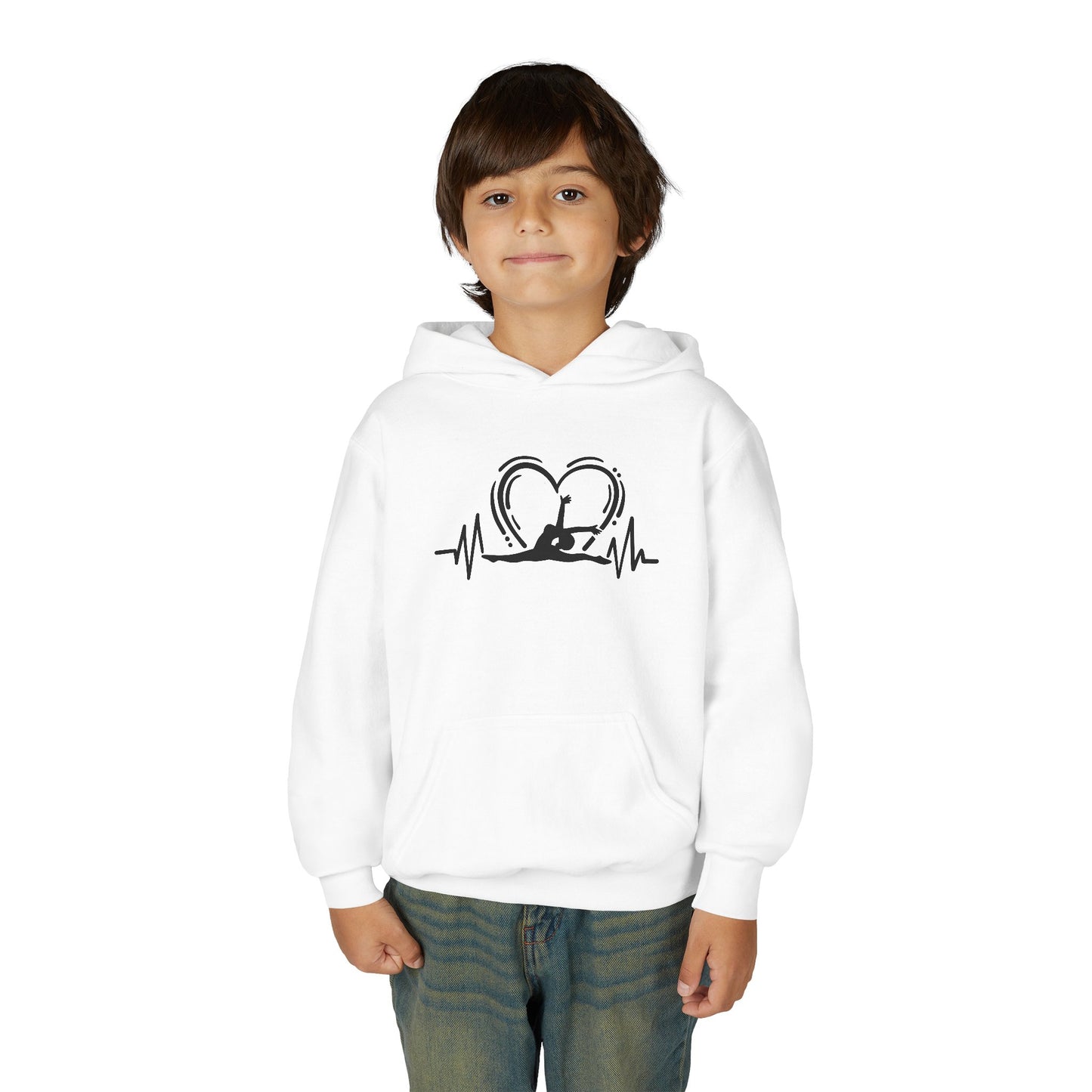 Youth Heavy Blend Hooded Sweatshirt: Gymnastics-Heartbeat