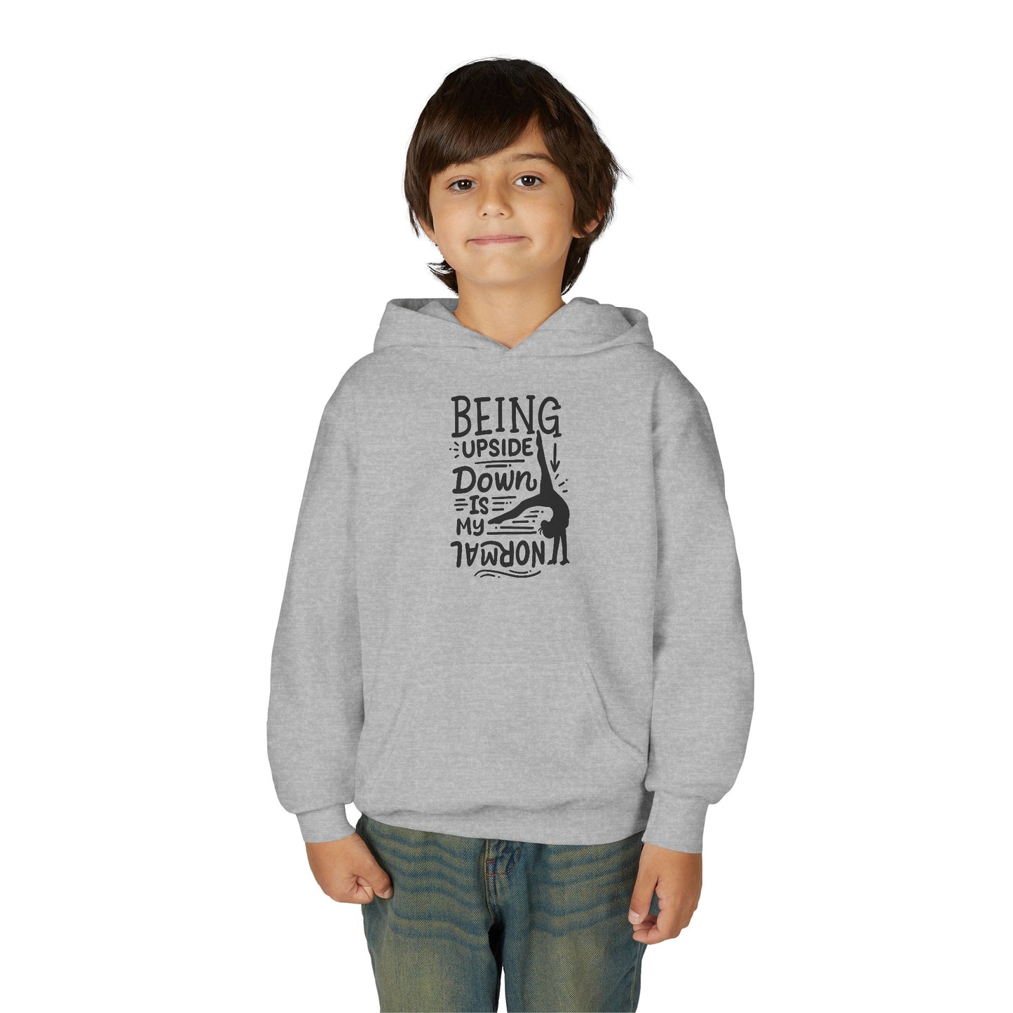 Youth Heavy Blend Hooded Sweatshirt: Gymnastics-Being upside down is my normal