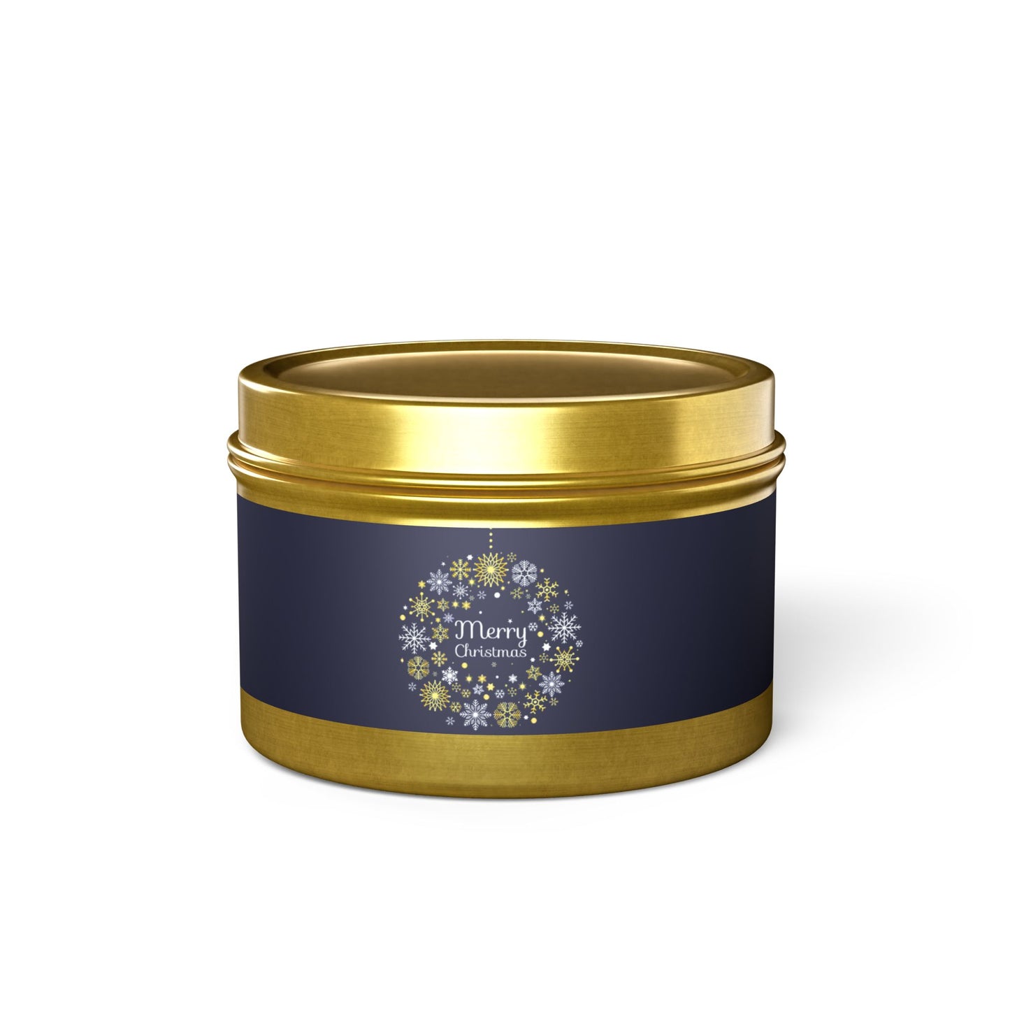 Tin Candles: Merry Christmas navy snow bulb