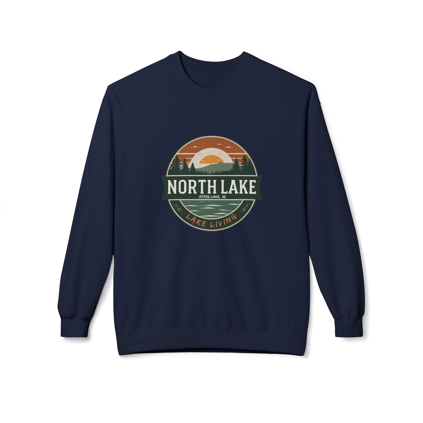 North Lake Crewneck Sweatshirt - Vintage Sunset Graphic