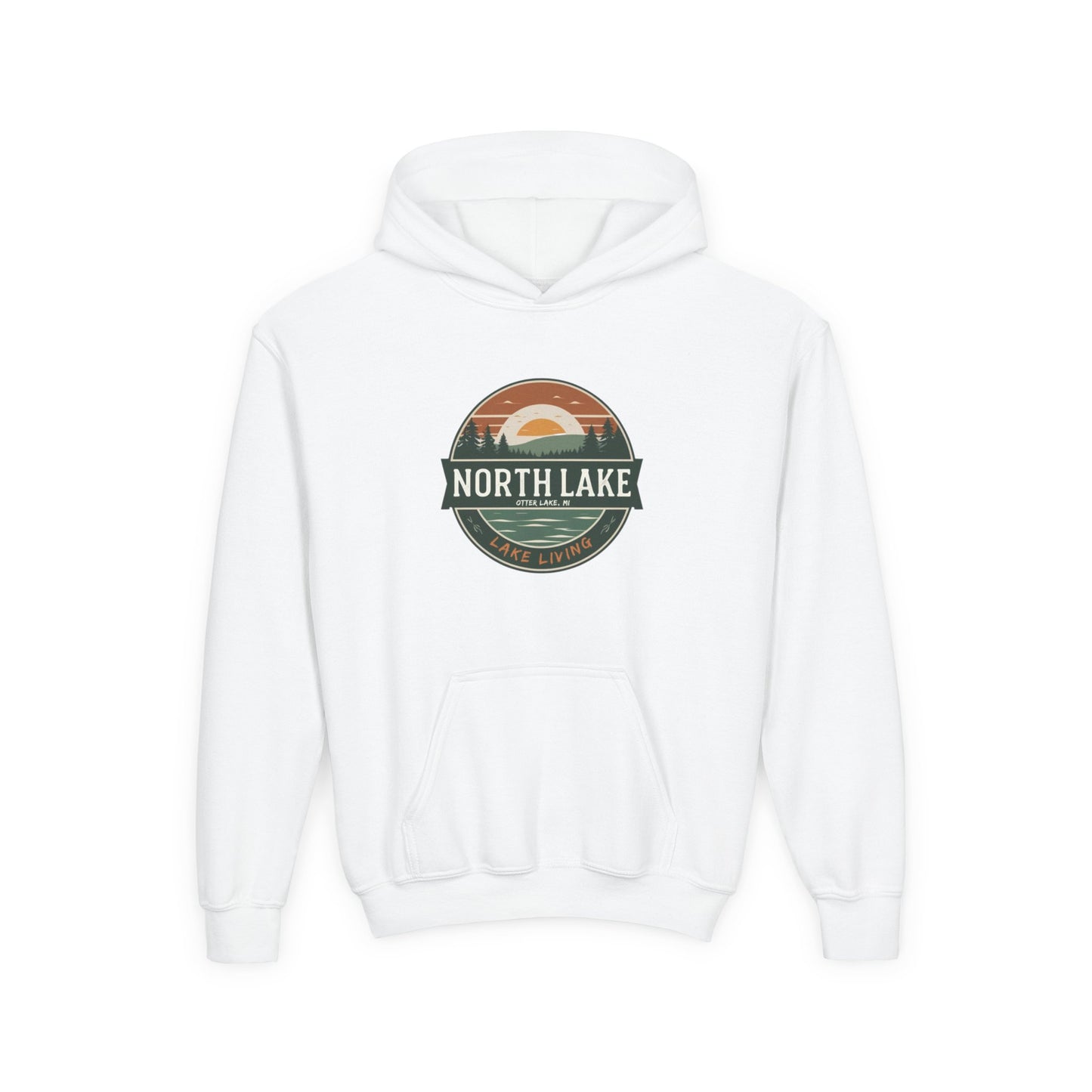 North Lake Youth Hoodie Sweatshirt — Vintage Sunset Graphic