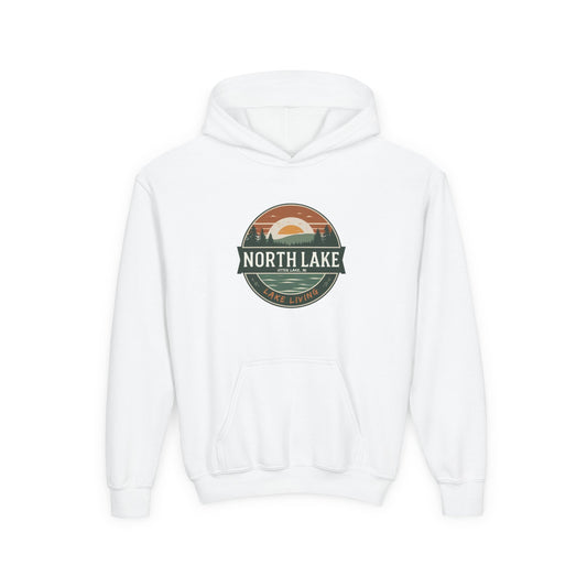 North Lake Youth Hoodie Sweatshirt — Vintage Sunset Graphic