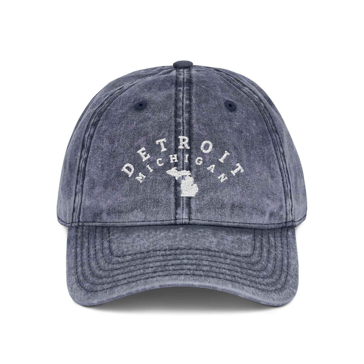 Vintage Distressed Embroidered Baseball Cap — Detroit, Michigan (white lettering)