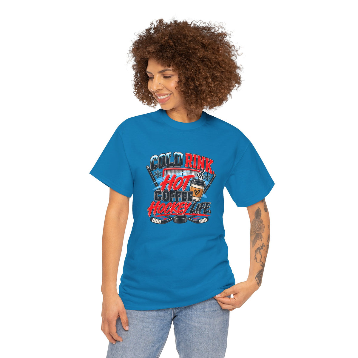 Hockey T-Shirt — Cold Rink, Hot Coffee, Hockey Life | Funny Hockey Parent Gift