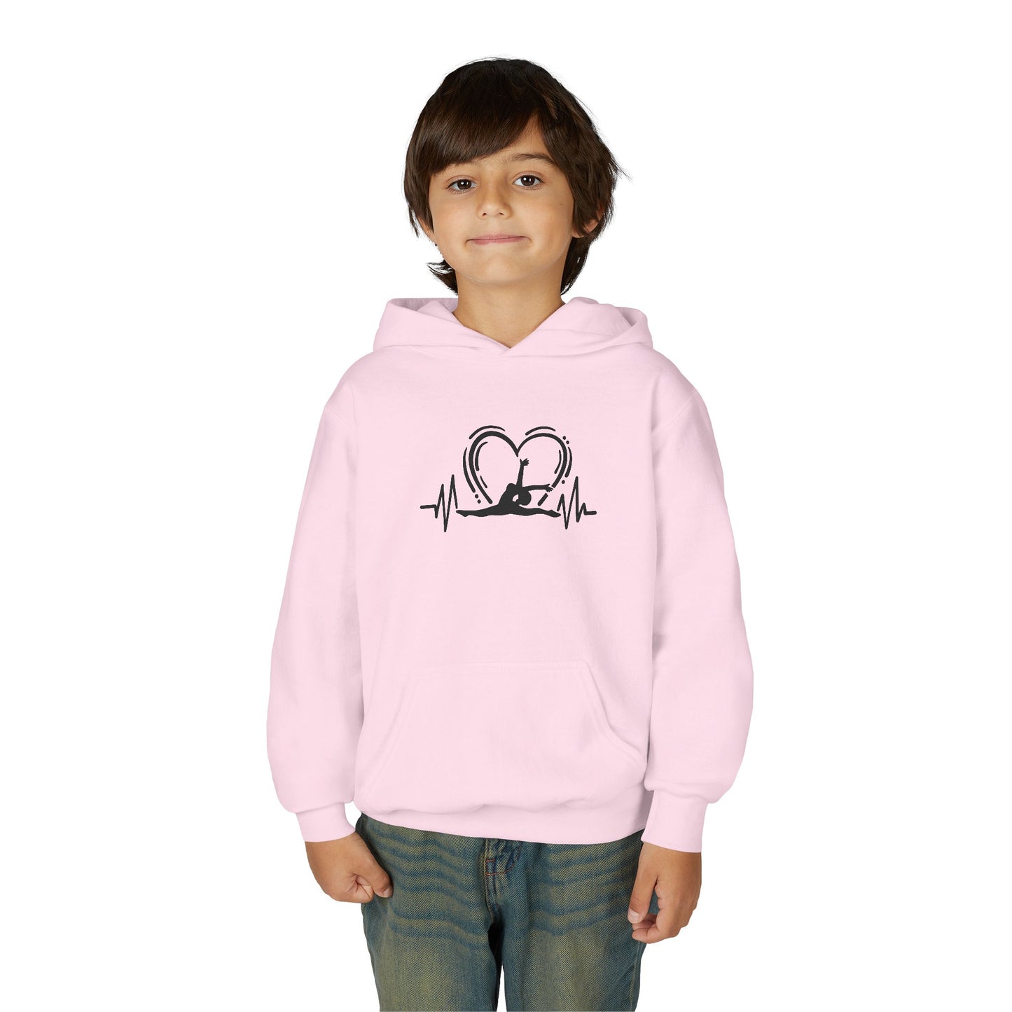 Youth Heavy Blend Hooded Sweatshirt: Gymnastics-Heartbeat