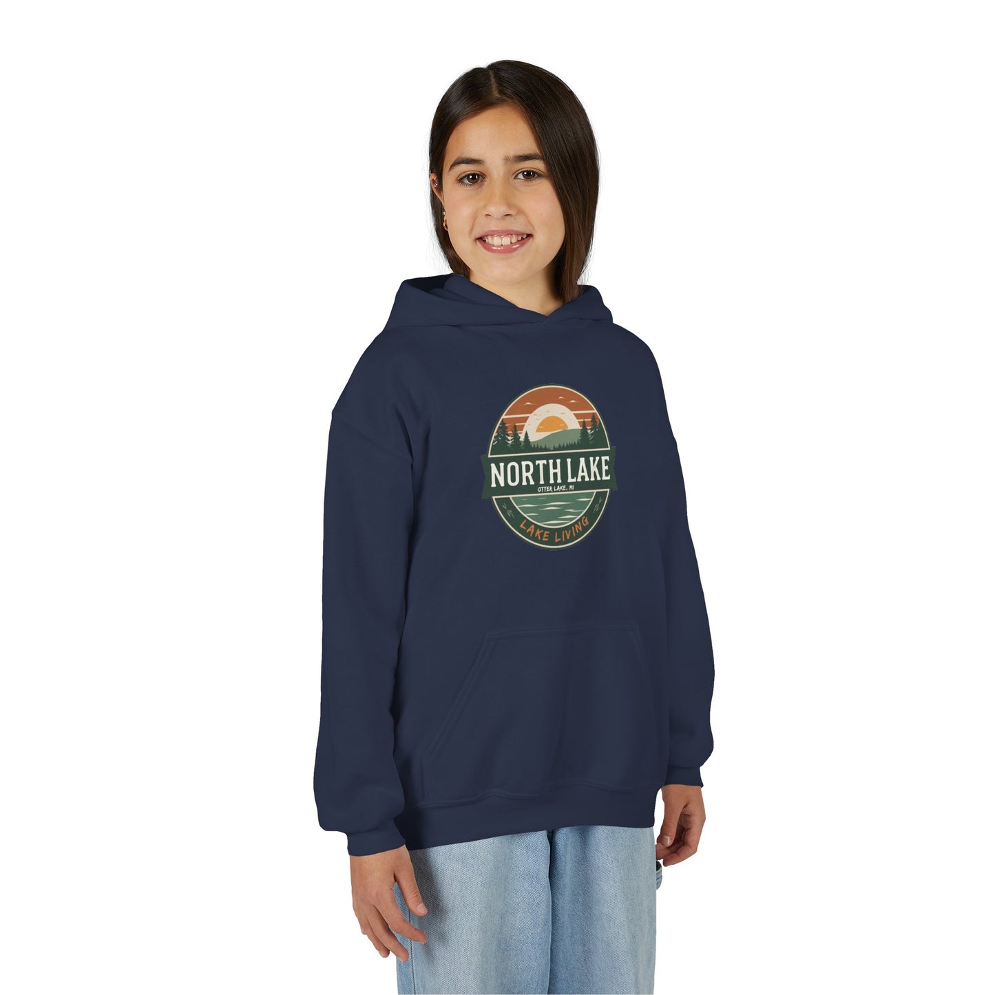 North Lake Youth Hoodie Sweatshirt — Vintage Sunset Graphic