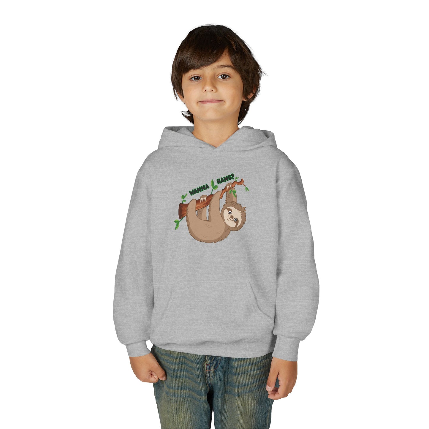 Youth Heavy Blend Hooded Sweatshirt: Sloth - Wanna hang?