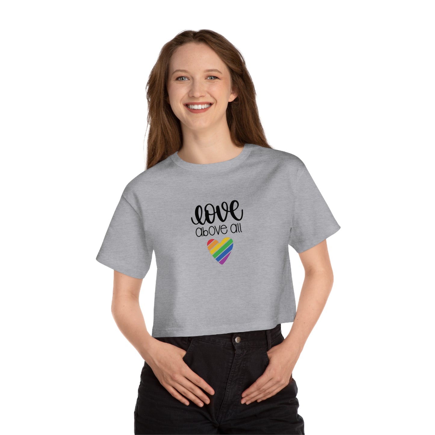 Champion Women's Heritage Cropped T-Shirt: Love Above All pride