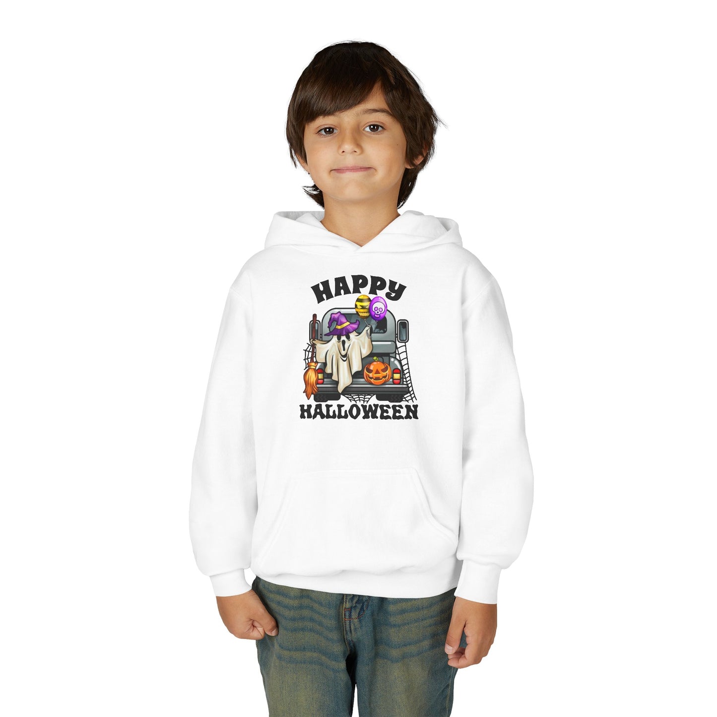 Youth Heavy Blend Hooded Sweatshirt: Trunk or Treat Happy Halloween
