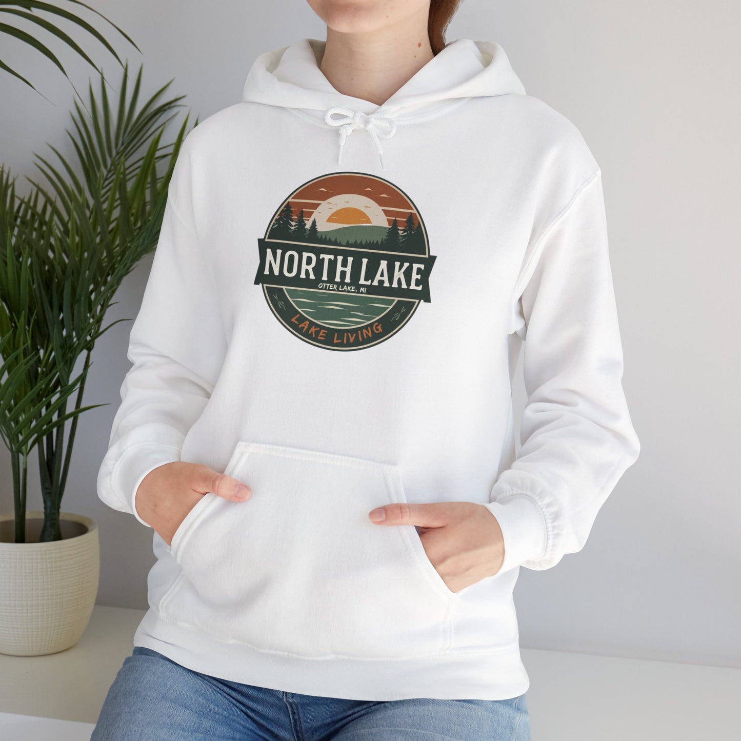 North Lake Hoodie Sweatshirt - Vintage Sunset Graphic