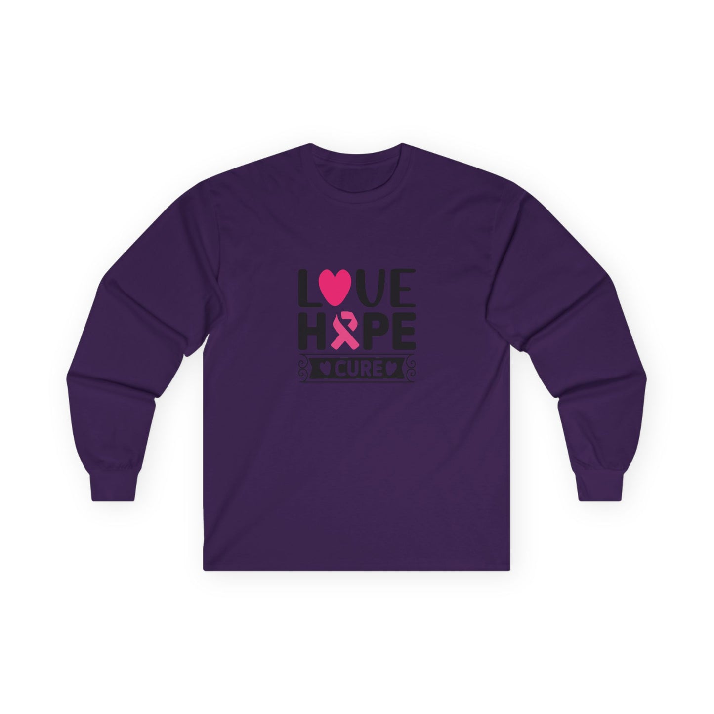 Ultra Cotton Long Sleeve Tee: Love-Hope-Cure breast cancer