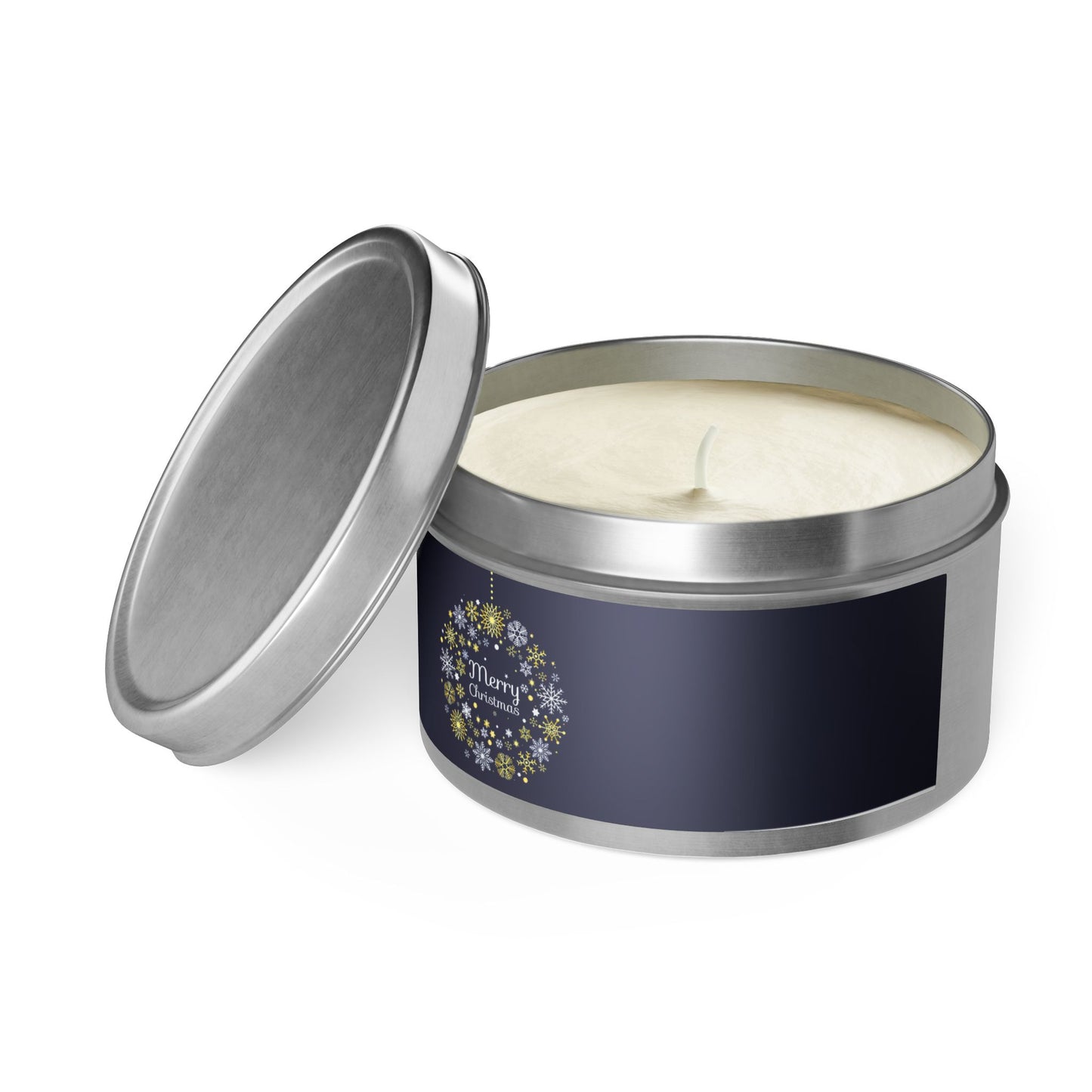Tin Candles: Merry Christmas navy snow bulb