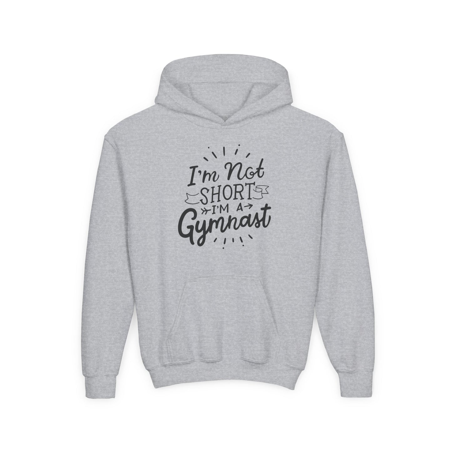 Youth Heavy Blend Hooded Sweatshirt: Gymnastics-I'm not short