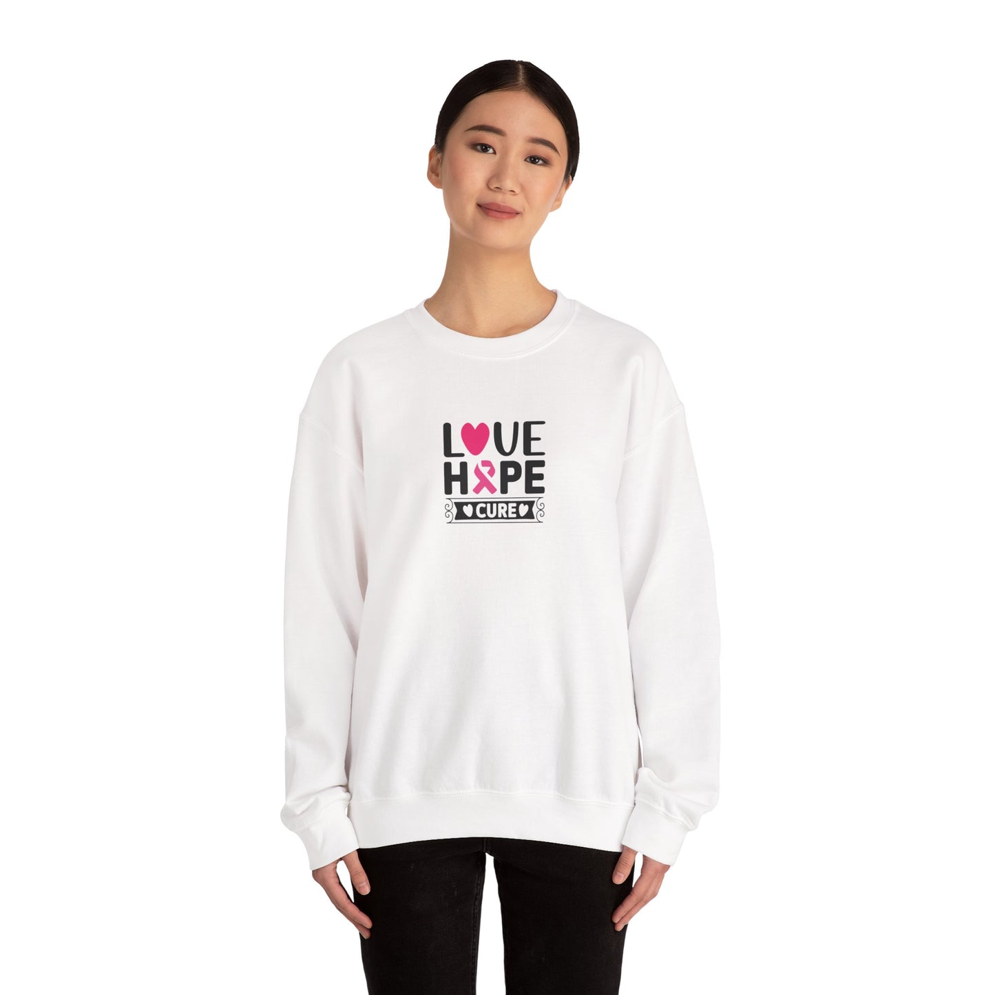 Unisex Heavy Blend™ Crewneck Sweatshirt: Love-Hope-Cure Breast Cancer