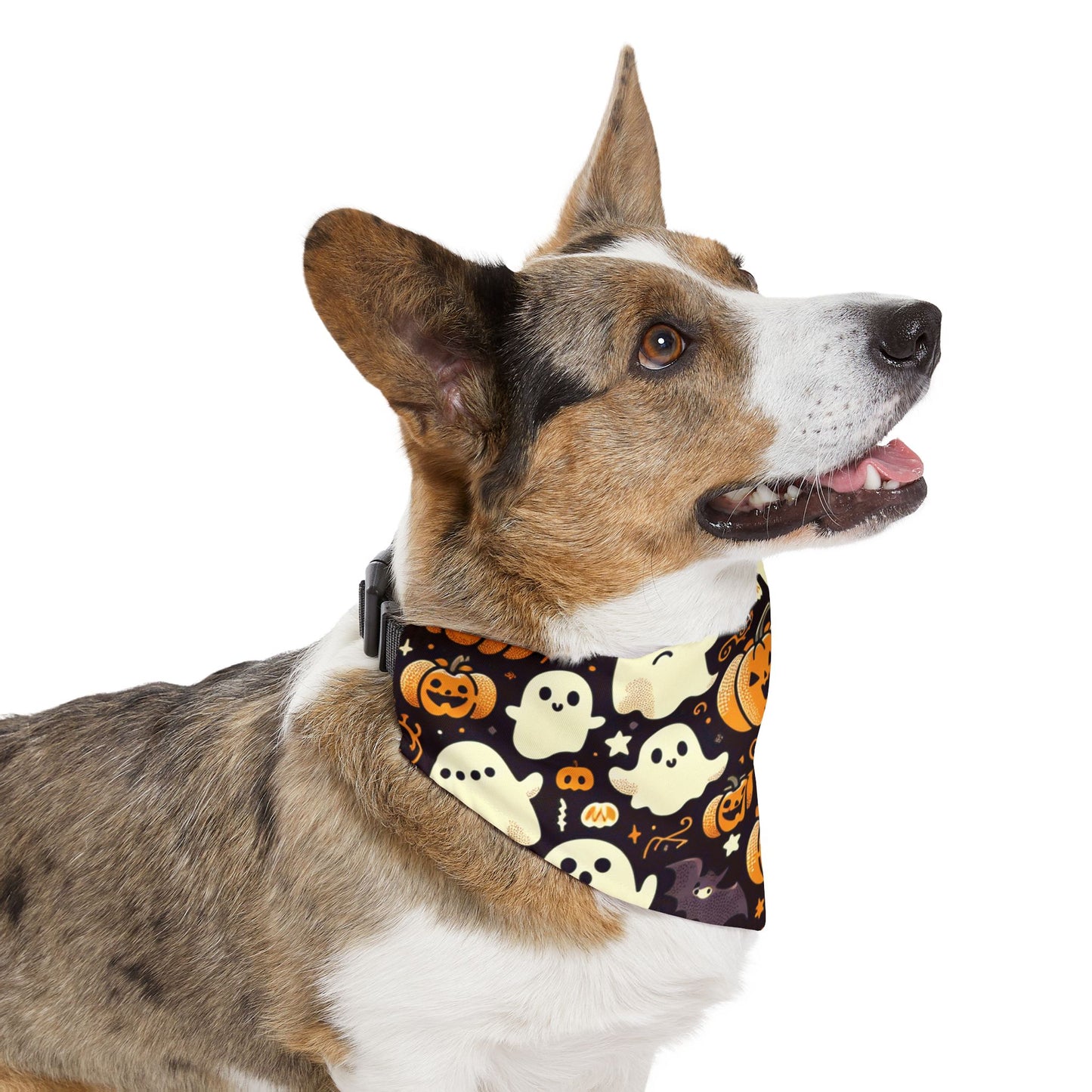 Pet Bandana Collar: Halloween pattern, pumpkins & ghosts