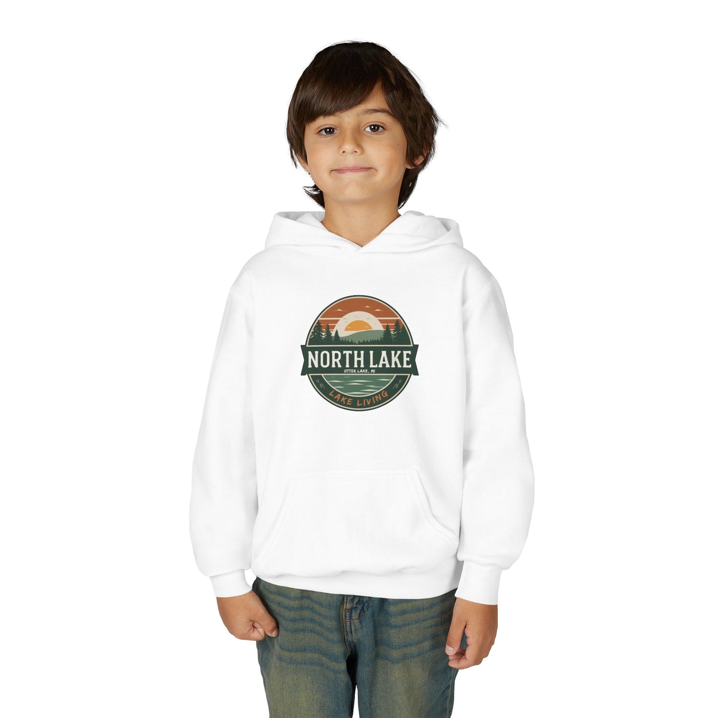 North Lake Youth Hoodie Sweatshirt — Vintage Sunset Graphic