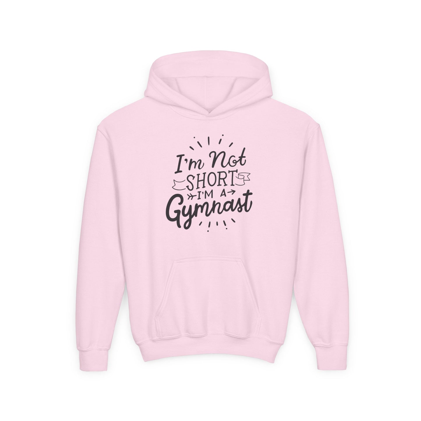 Youth Heavy Blend Hooded Sweatshirt: Gymnastics-I'm not short