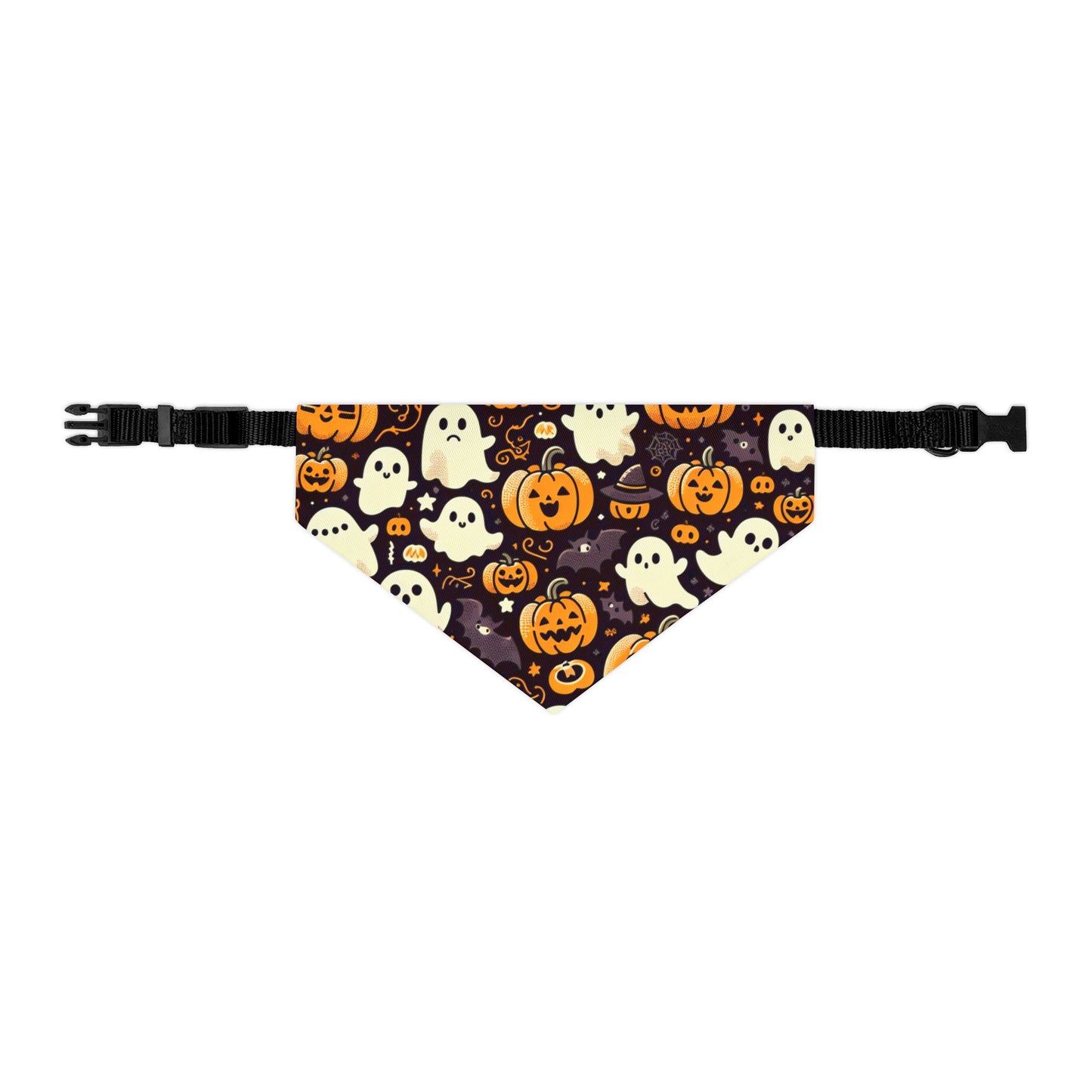 Pet Bandana Collar: Halloween pattern, pumpkins & ghosts