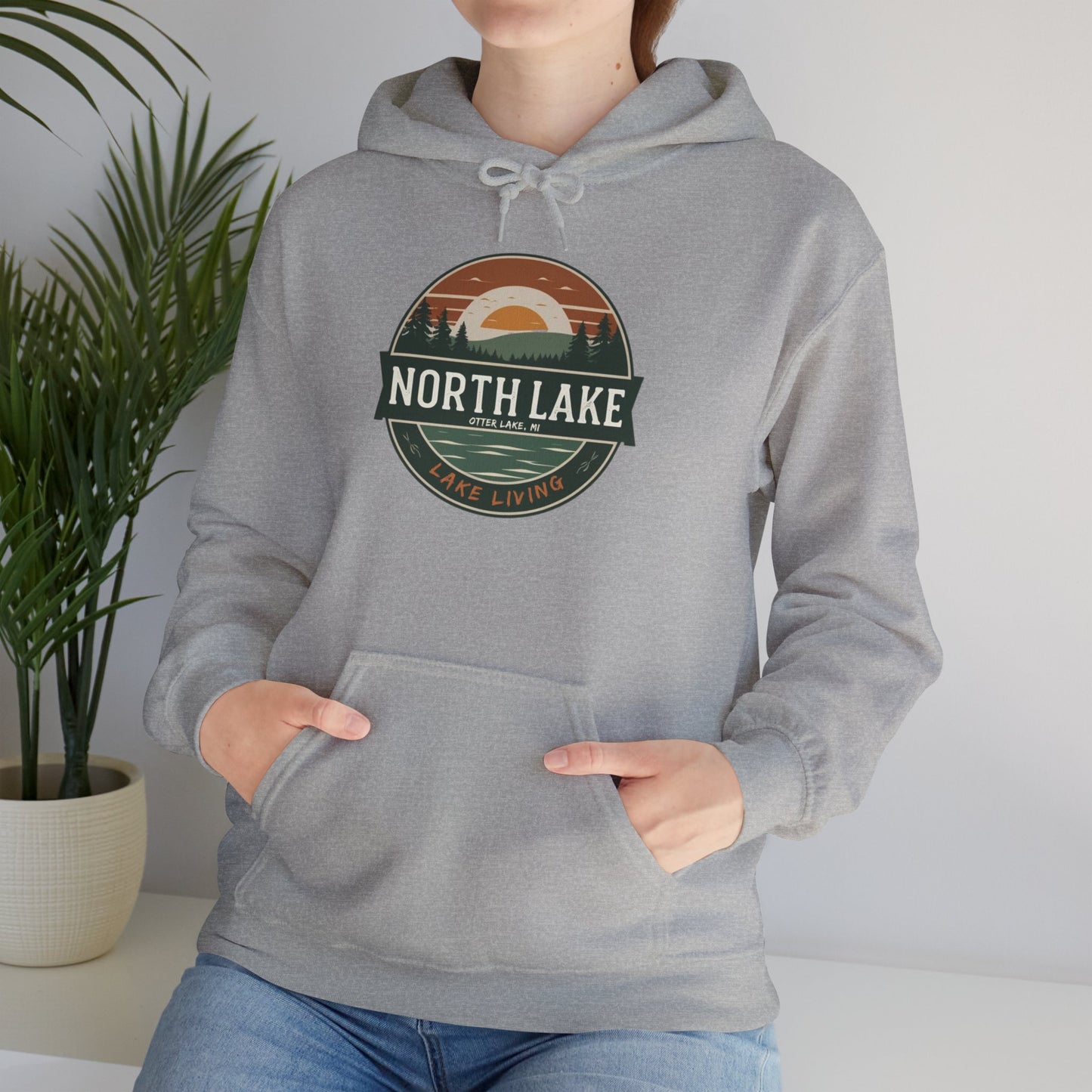 North Lake Hoodie Sweatshirt - Vintage Sunset Graphic