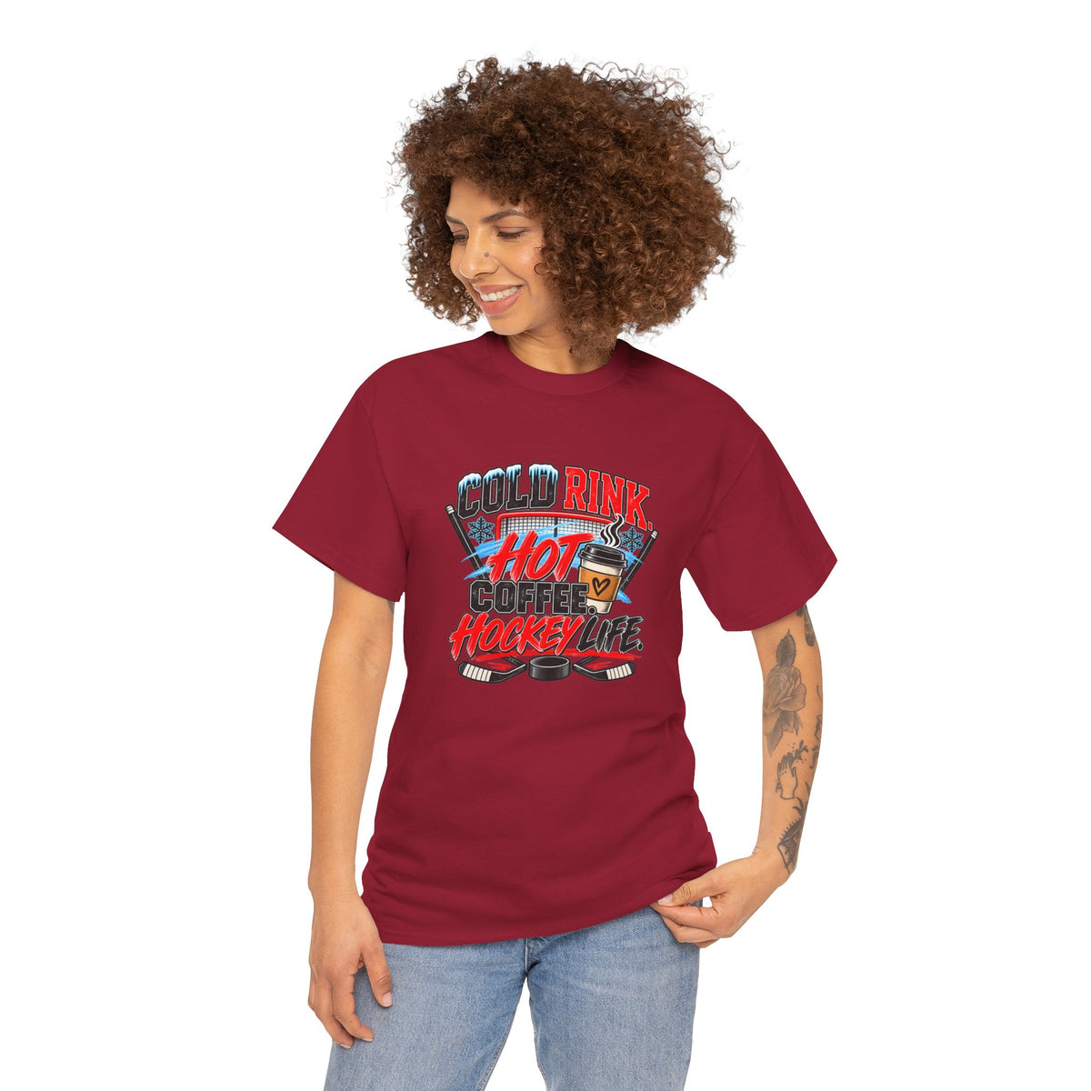 Hockey T-Shirt — Cold Rink, Hot Coffee, Hockey Life | Funny Hockey Parent Gift