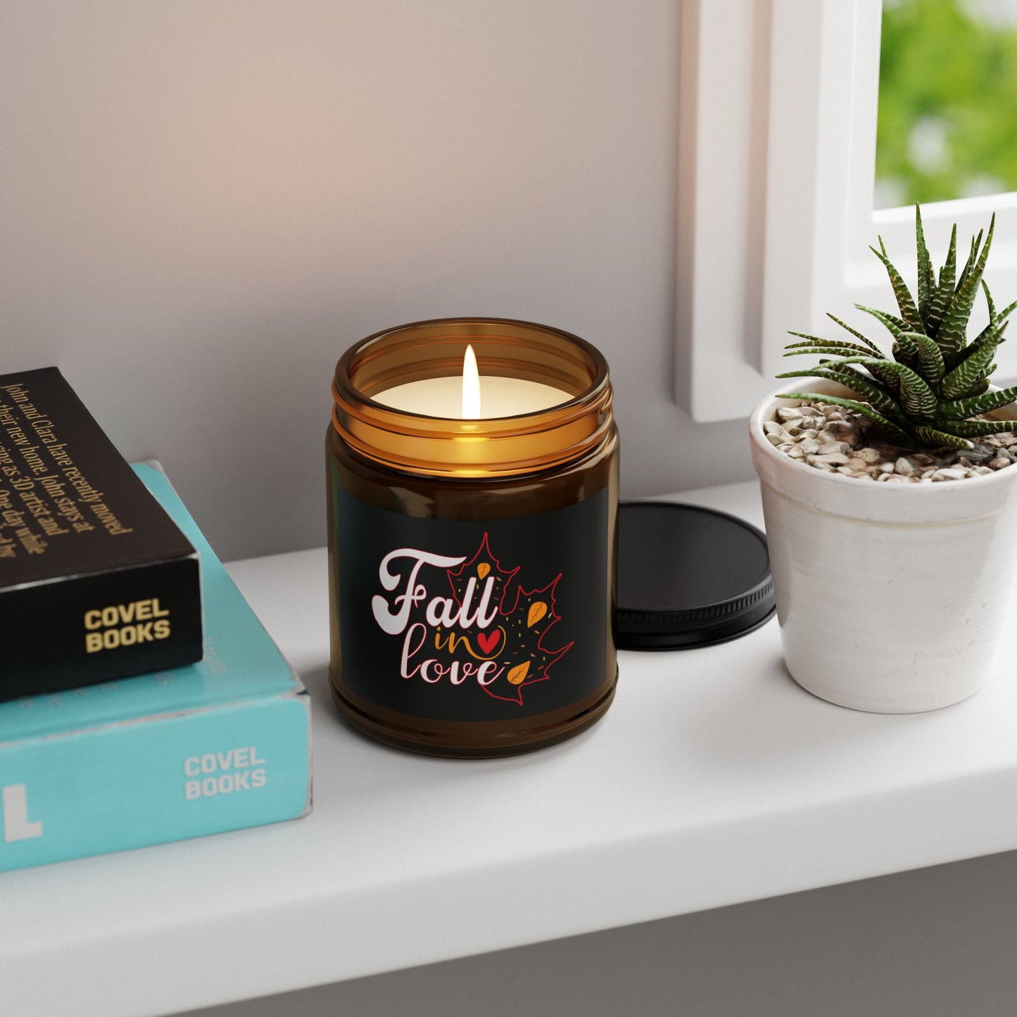 Scented Soy Candle (Multi-Size, Amber Jar): Fall in Love (black)