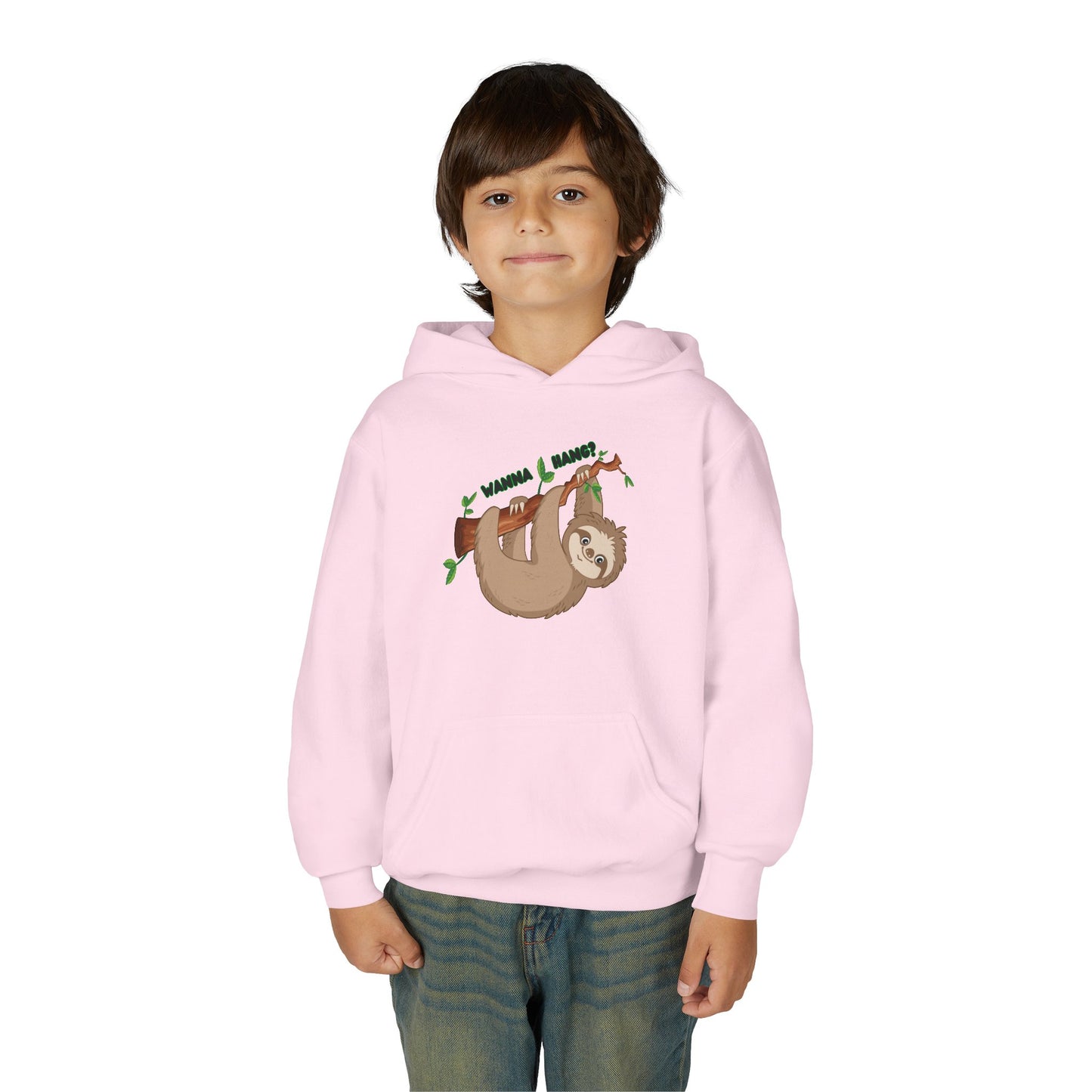 Youth Heavy Blend Hooded Sweatshirt: Sloth - Wanna hang?