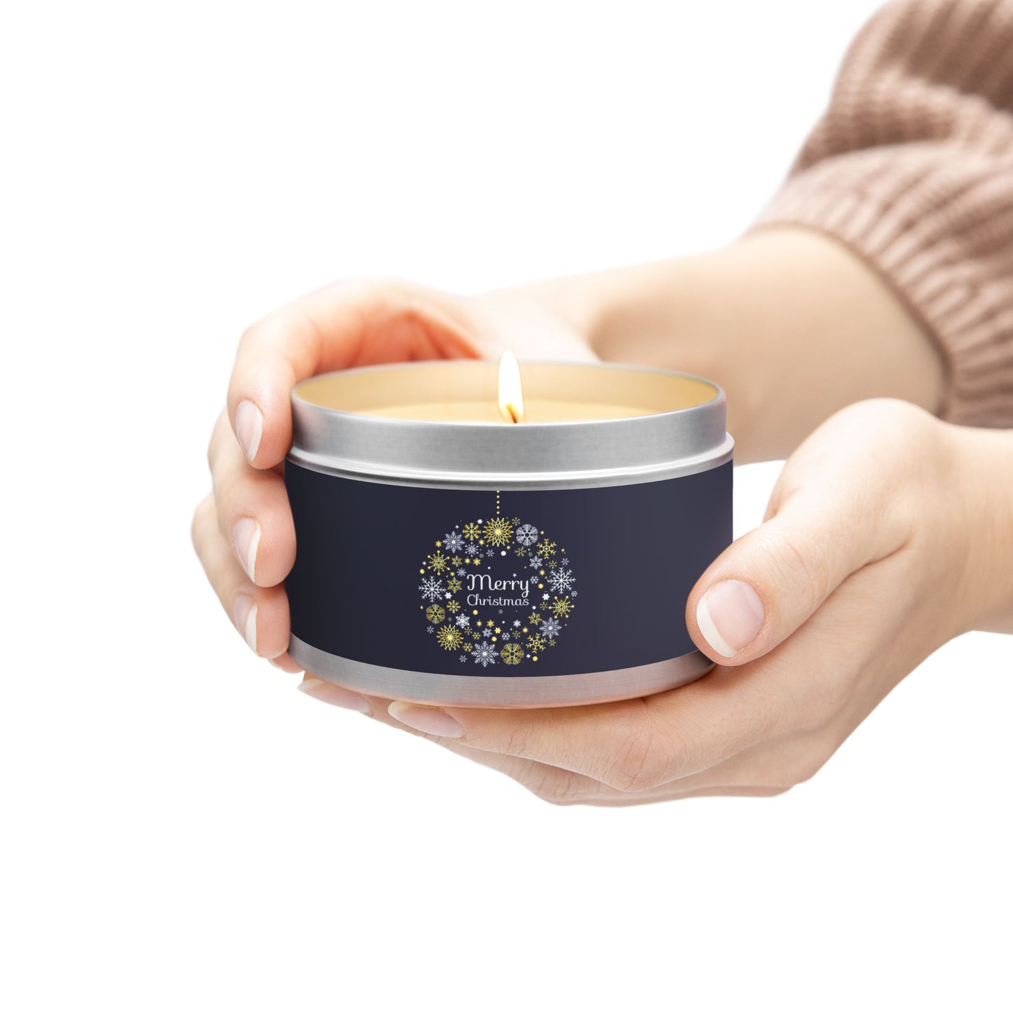 Tin Candles: Merry Christmas navy snow bulb