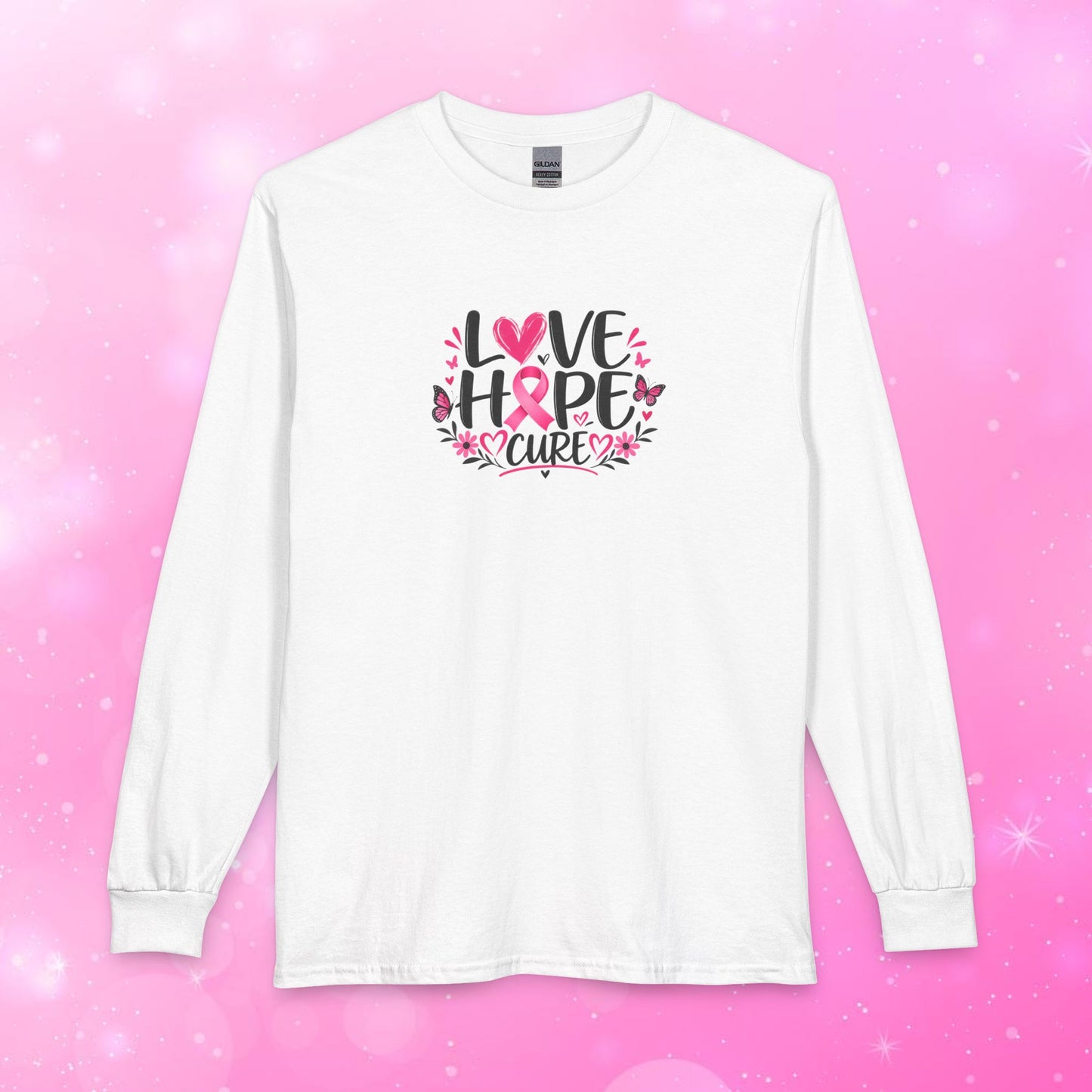 Unisex Long Sleeve T-Shirt - Breast Cancer - Love, Hope, Cure