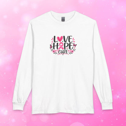 Unisex Long Sleeve T-Shirt - Breast Cancer - Love, Hope, Cure