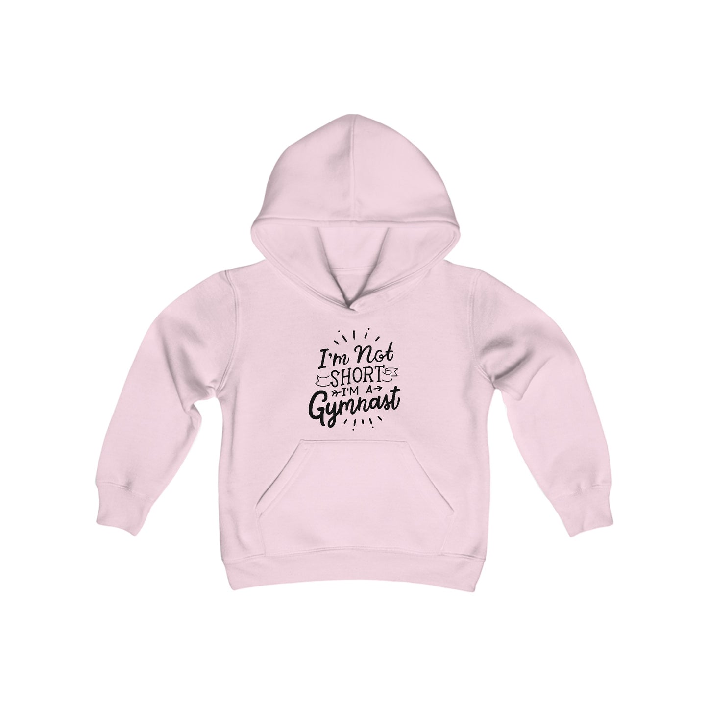 Youth Heavy Blend Hooded Sweatshirt: Gymnastics-I'm not short