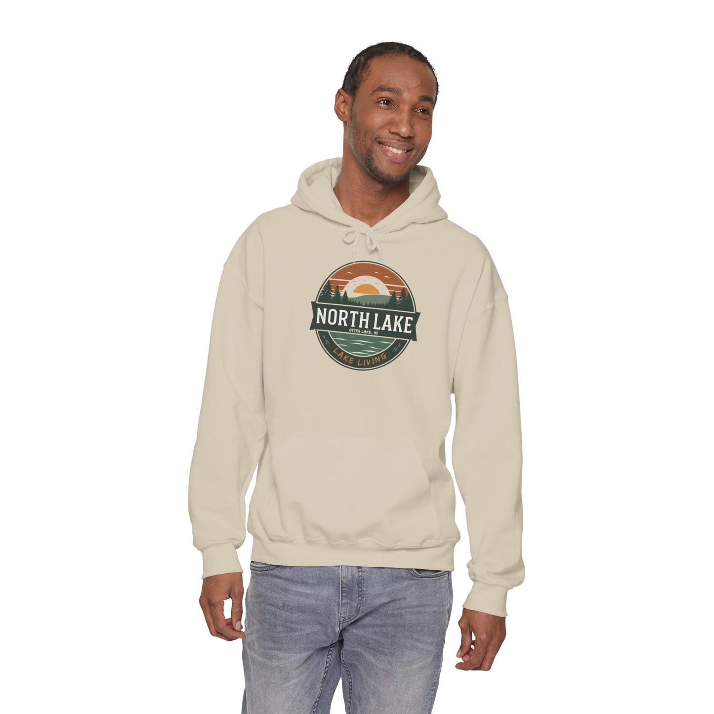 North Lake Hoodie Sweatshirt - Vintage Sunset Graphic