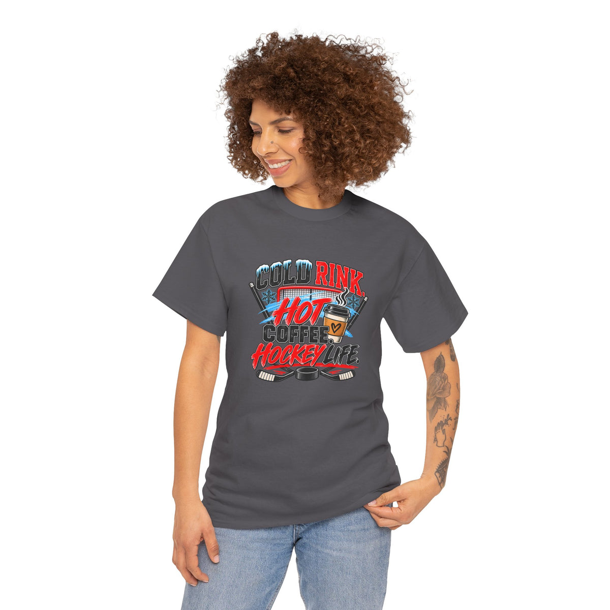 Hockey T-Shirt — Cold Rink, Hot Coffee, Hockey Life | Funny Hockey Parent Gift