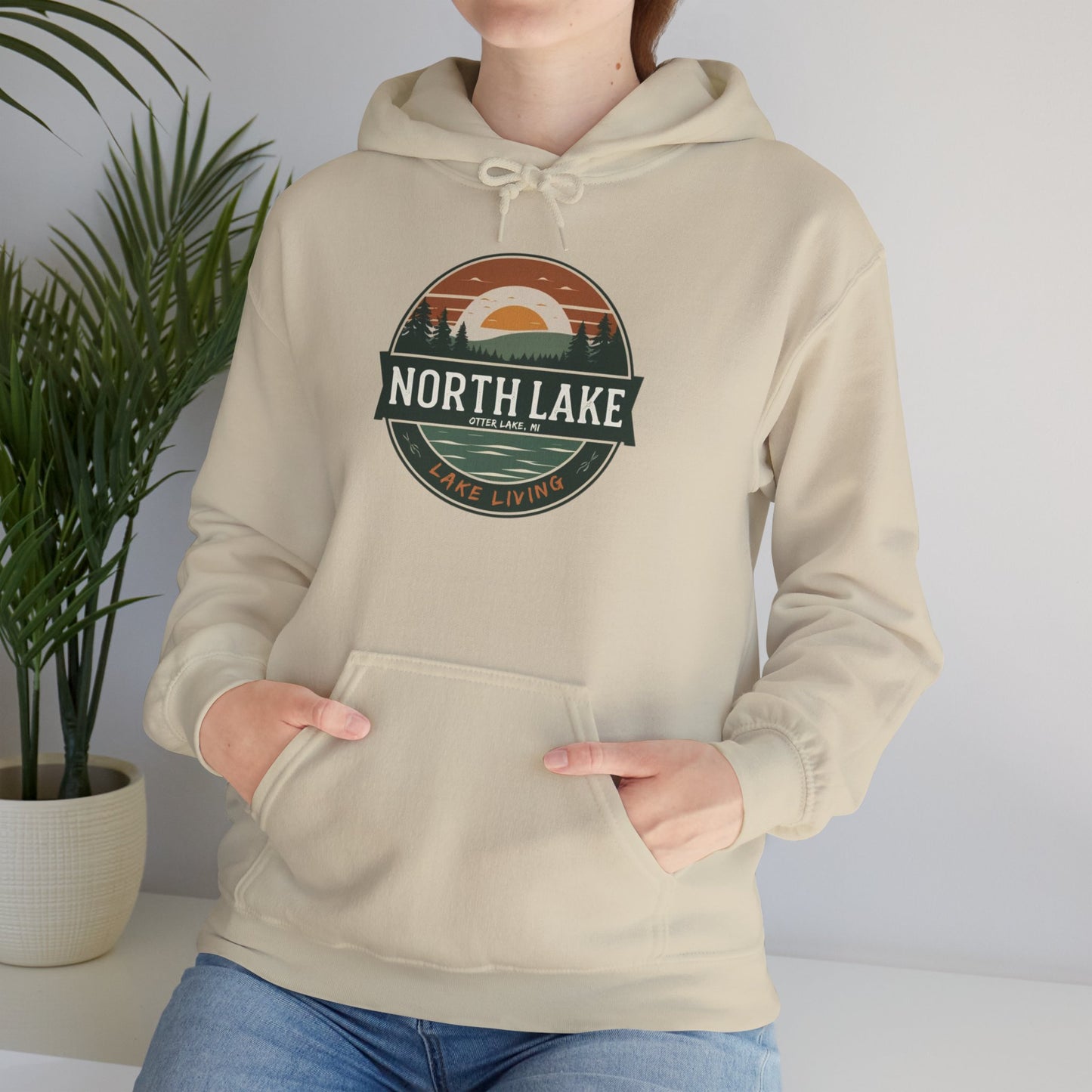 North Lake Hoodie Sweatshirt - Vintage Sunset Graphic
