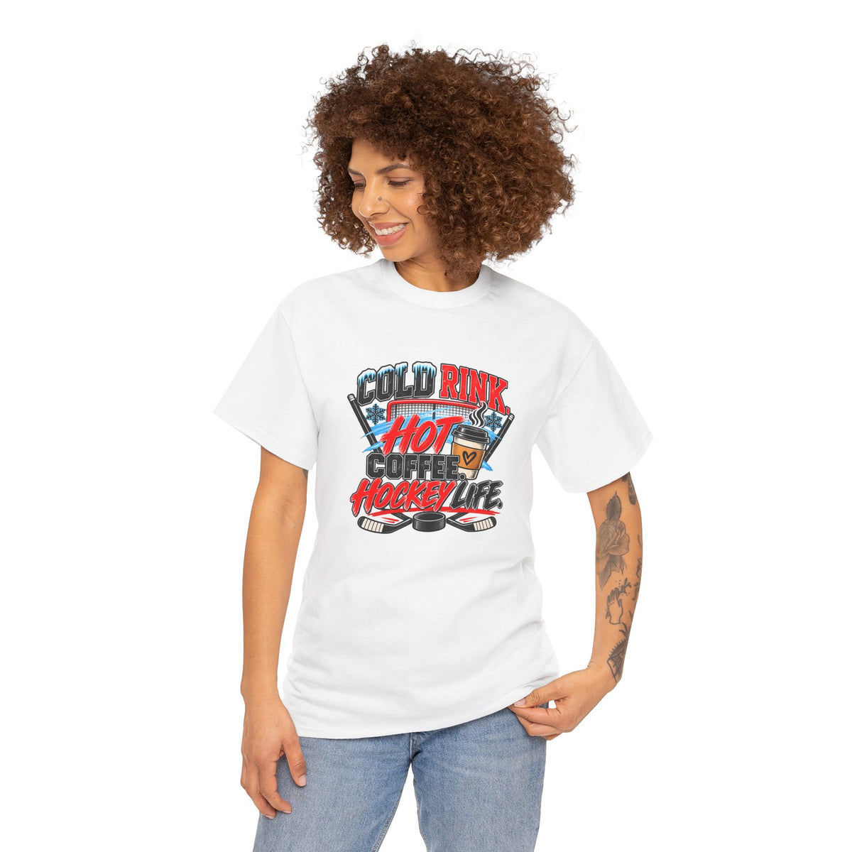 Hockey T-Shirt — Cold Rink, Hot Coffee, Hockey Life | Funny Hockey Parent Gift