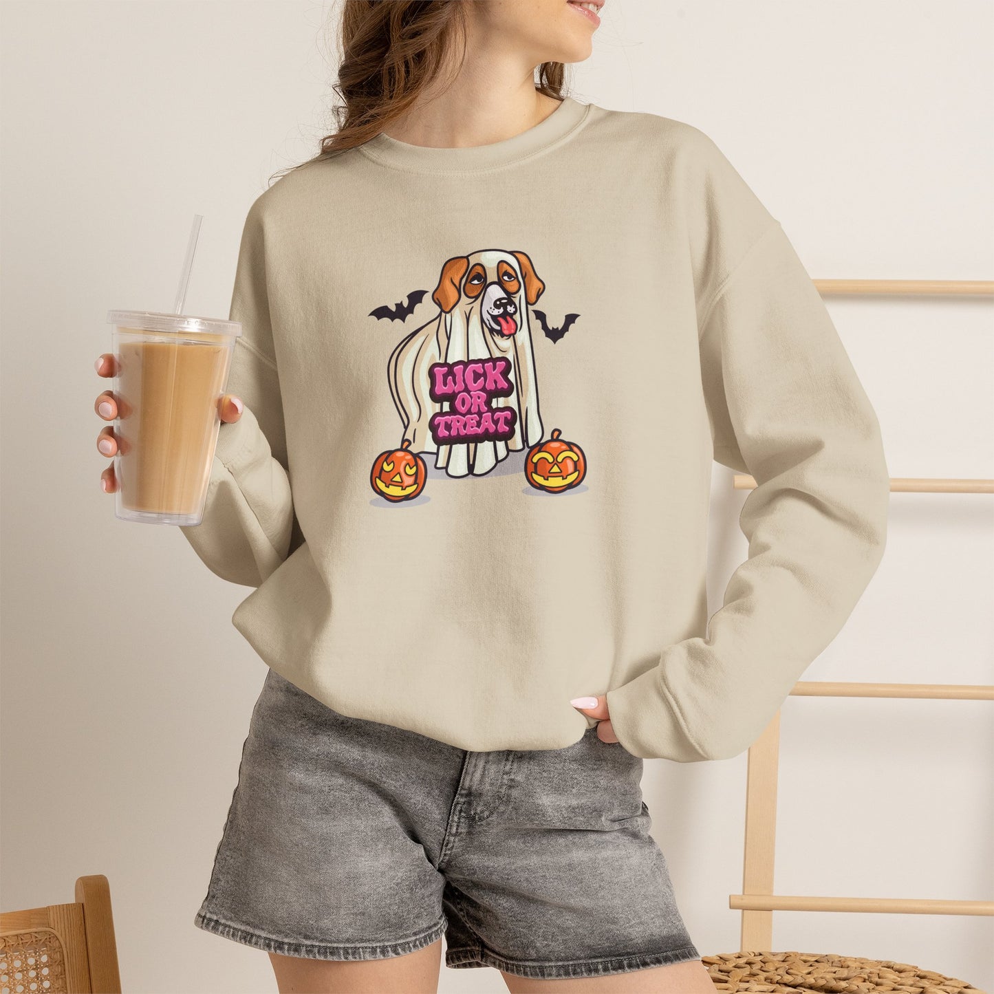 Unisex Heavy Blend Sweatshirt (Crewneck) - Halloween - Lick or Treat Dog Graphic