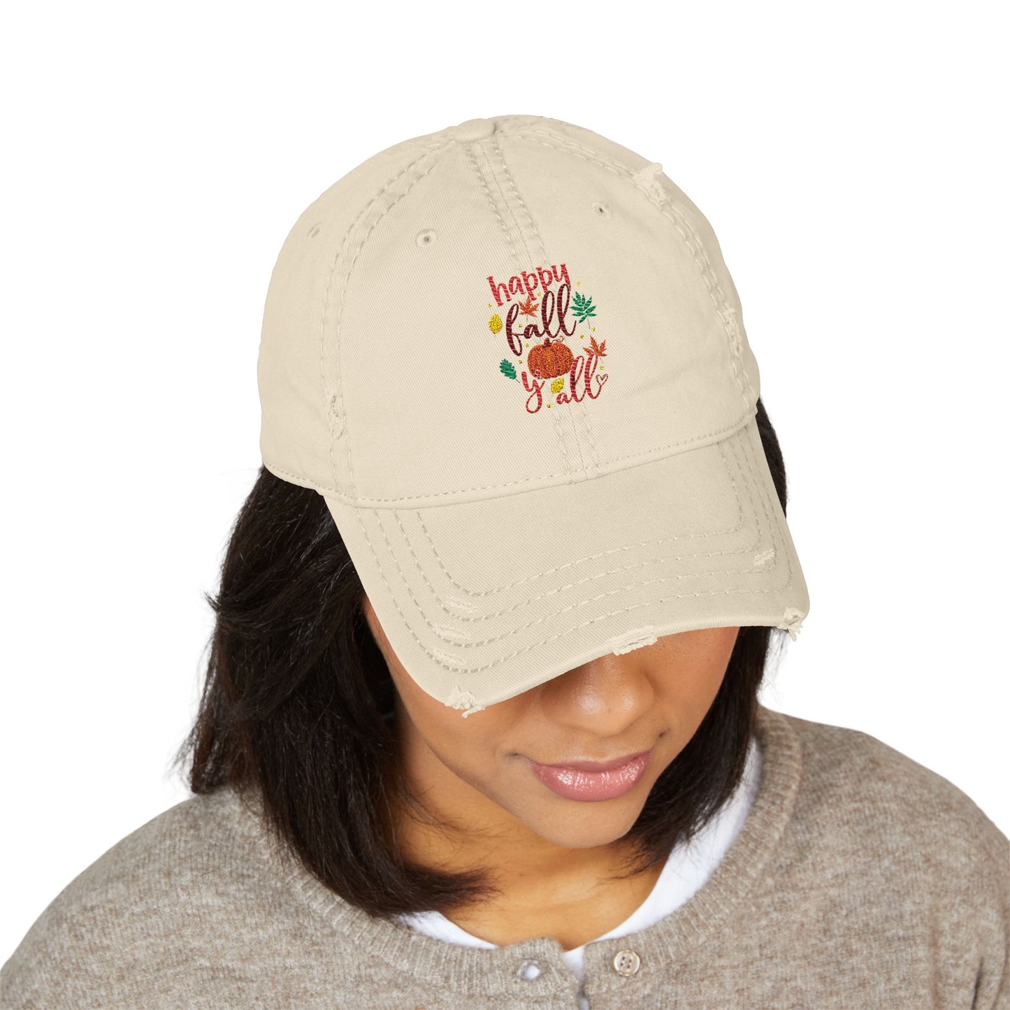 Baseball cap - Distressed / Embroidered - Happy Fall Y'all