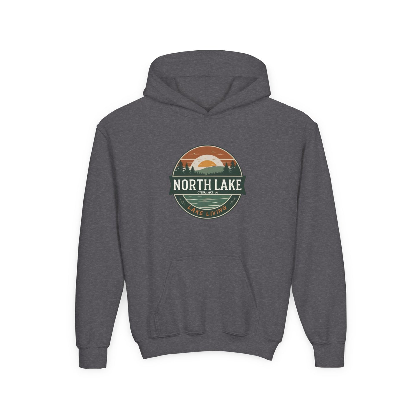 North Lake Youth Hoodie Sweatshirt — Vintage Sunset Graphic