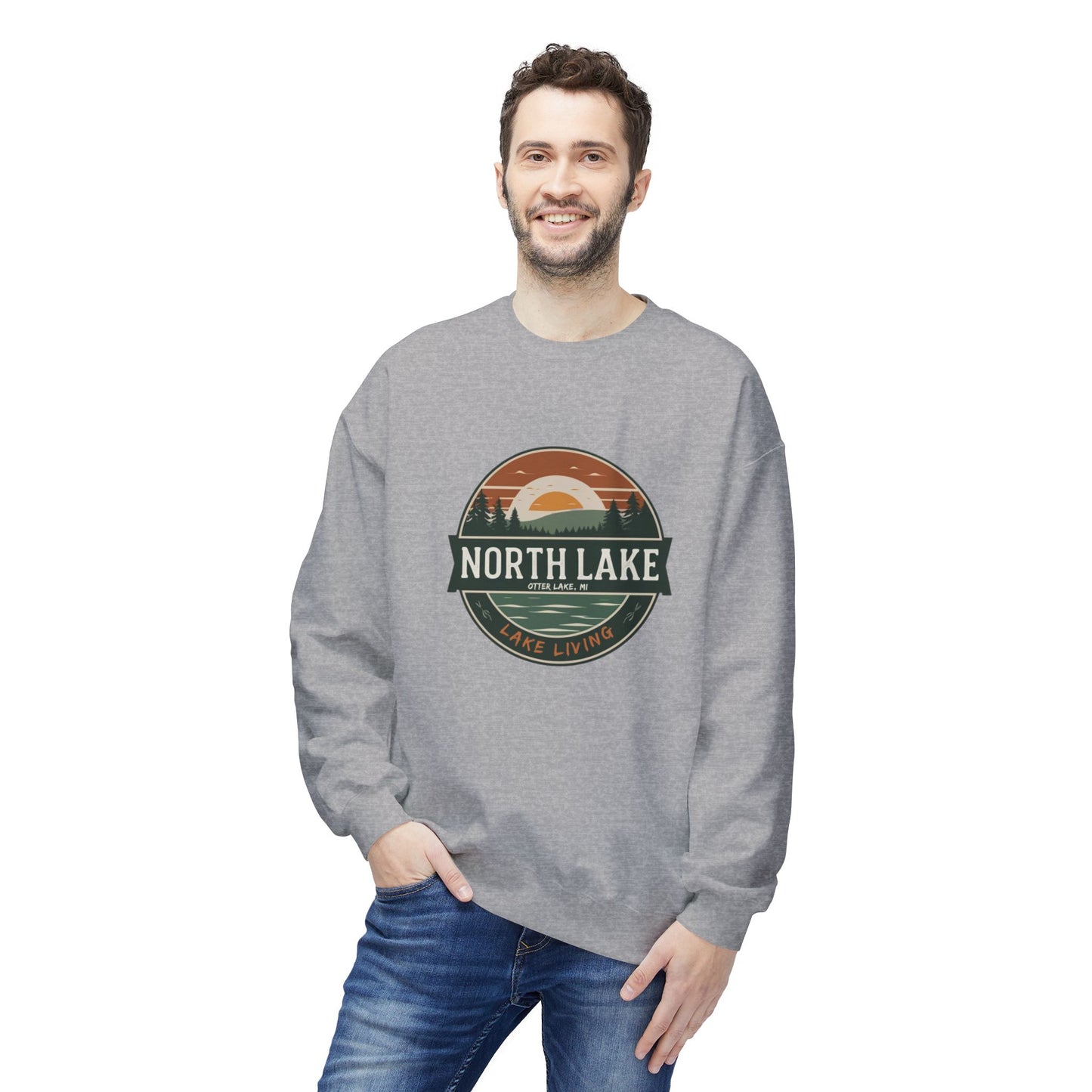 North Lake Crewneck Sweatshirt - Vintage Sunset Graphic