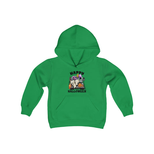 Youth Heavy Blend Hooded Sweatshirt: Trunk or Treat Happy Halloween