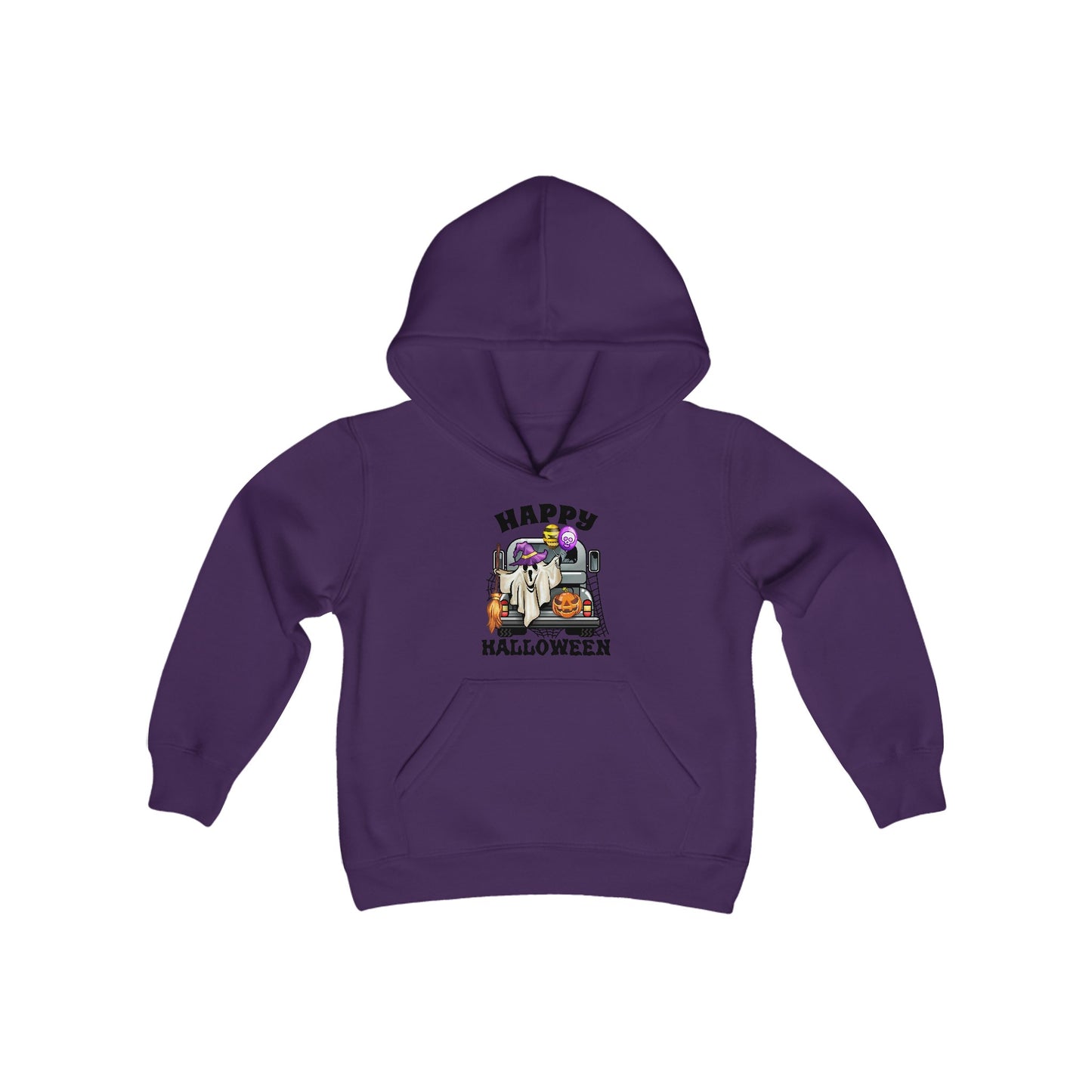 Youth Heavy Blend Hooded Sweatshirt: Trunk or Treat Happy Halloween